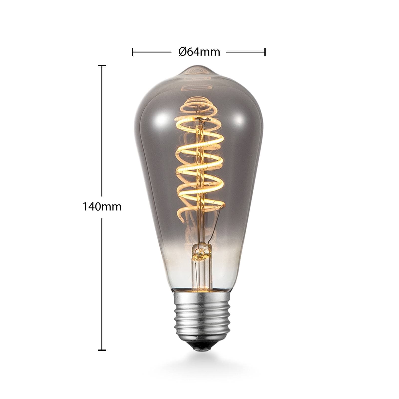 LED žiarovka Lucande E27 ST64 4 W, dymová, 1 800 K, stmievateľná
