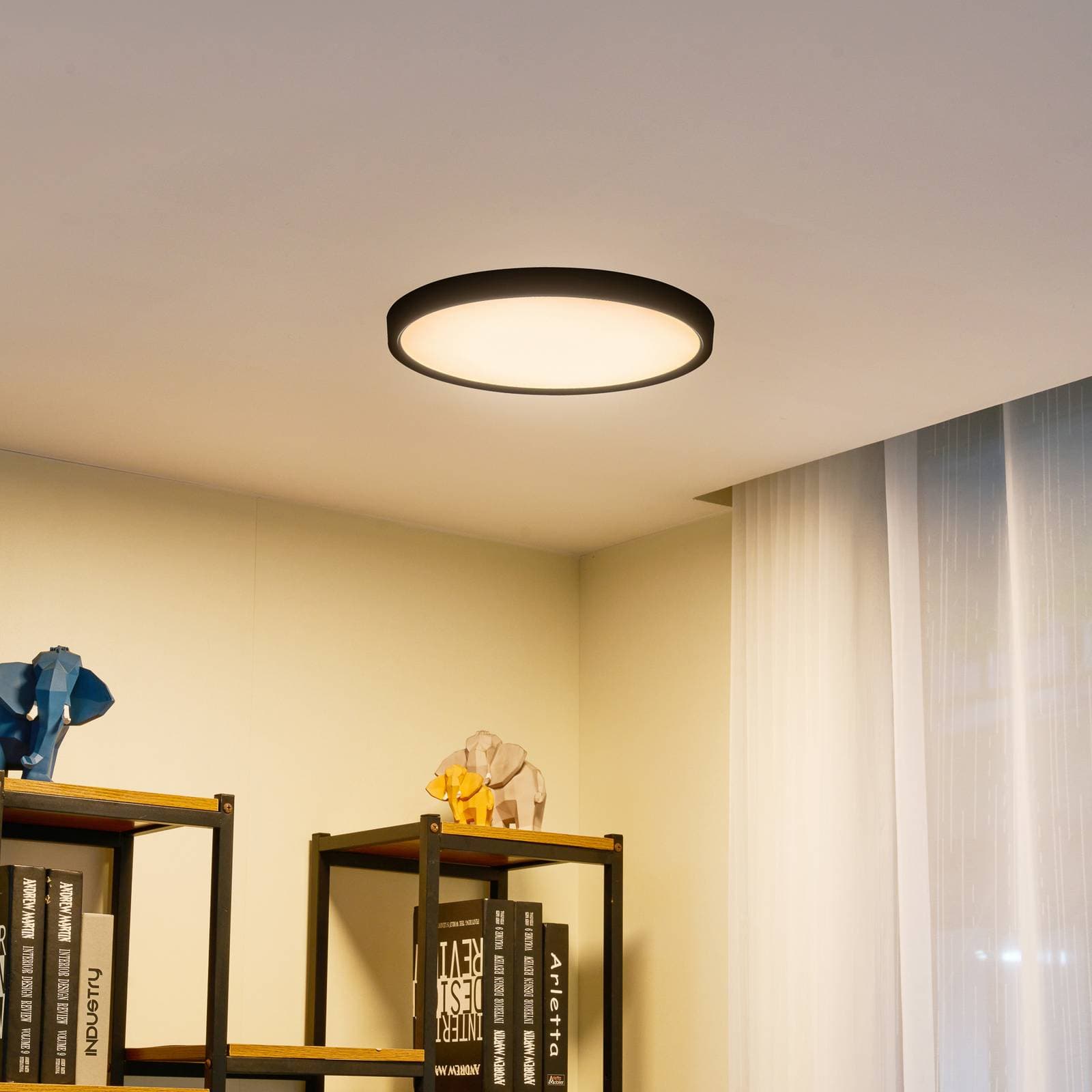 Lindby LED stropné svietidlo Pravin, Ø 40 cm, CCT, čierna