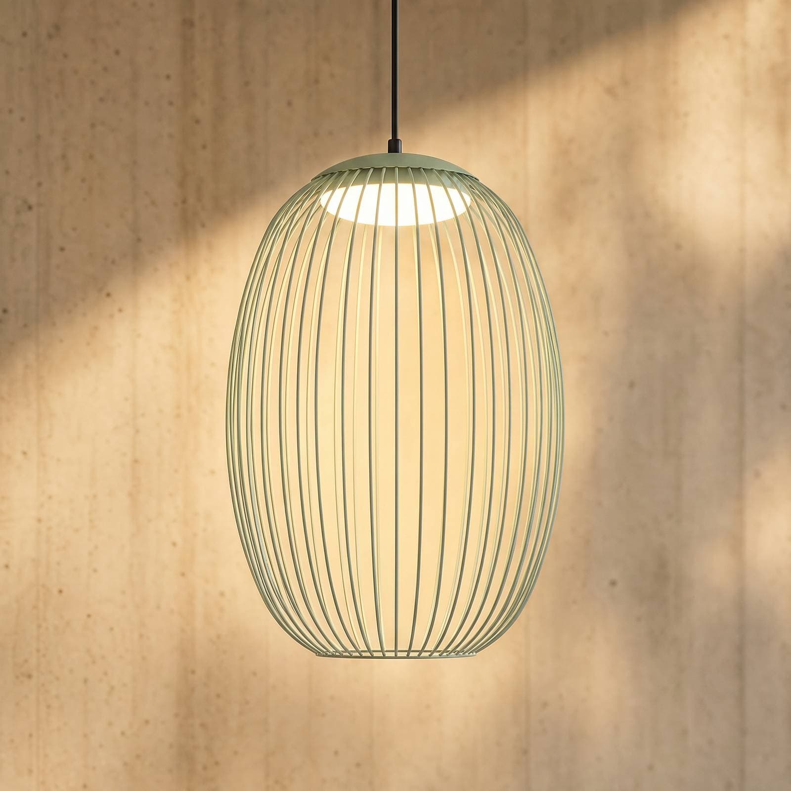 Vonkajšie závesné LED svietidlo Lucande Richi, zelené, Ø 35 cm, stmievateľné