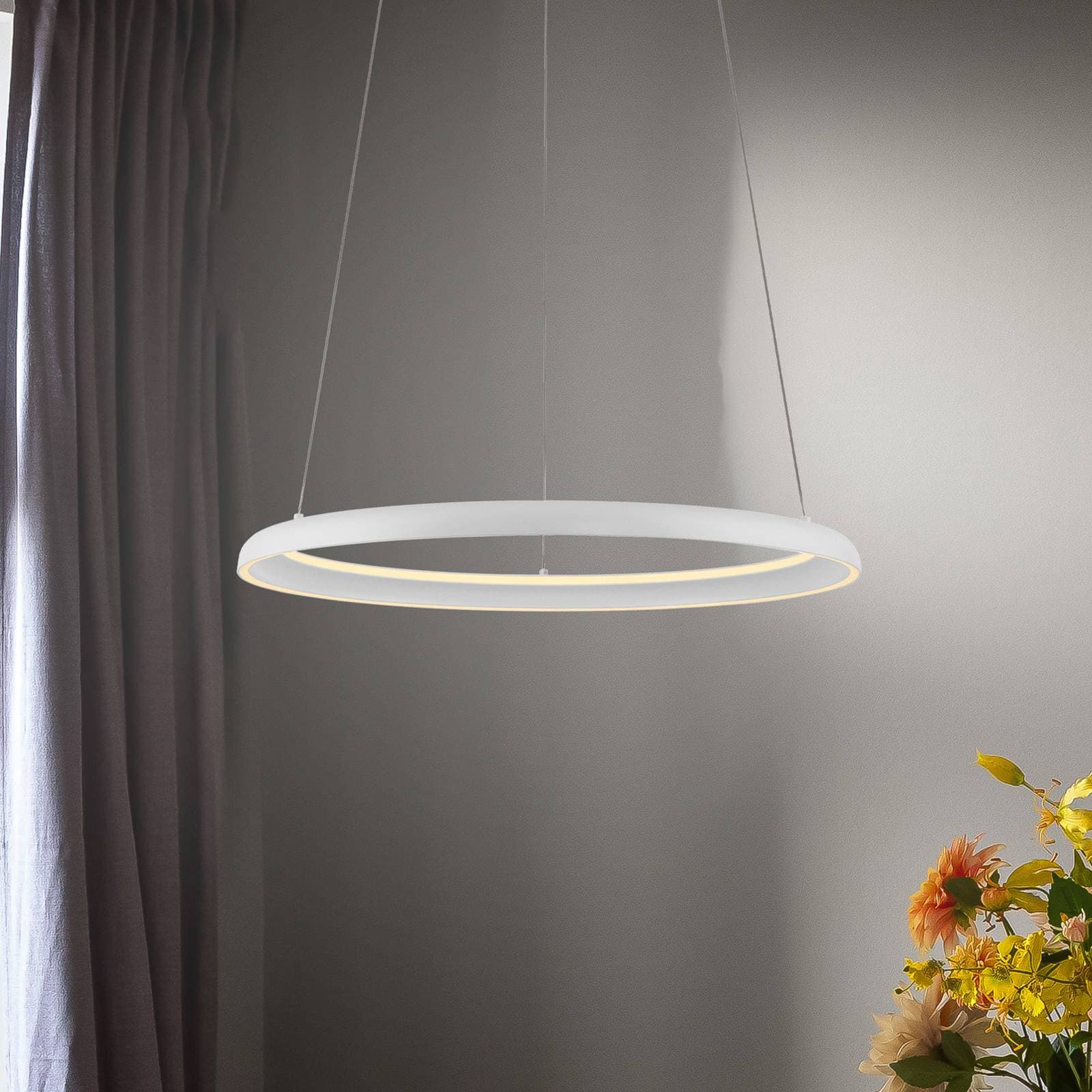 LED závesné svietidlo QUILLO, biele, Ø 60 cm, kov, Switchdim
