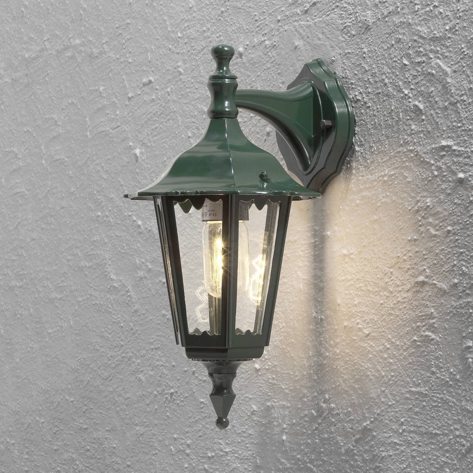 Vonkajšie nástenné svietidlo Firenze, zelené, spodná zásuvka, 36 cm