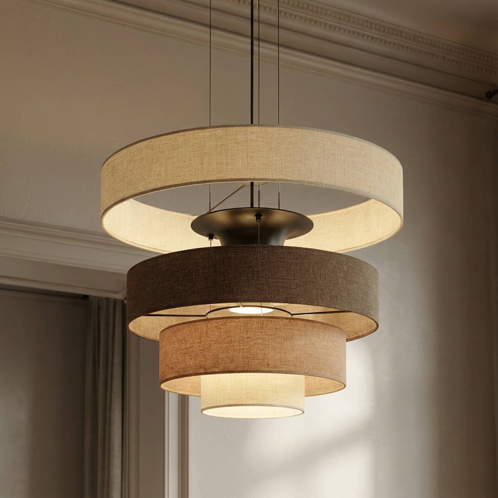 Lucande LED závesné svietidlo Peldano, Ø50 cm hnedá/béžová, stmievateľné
