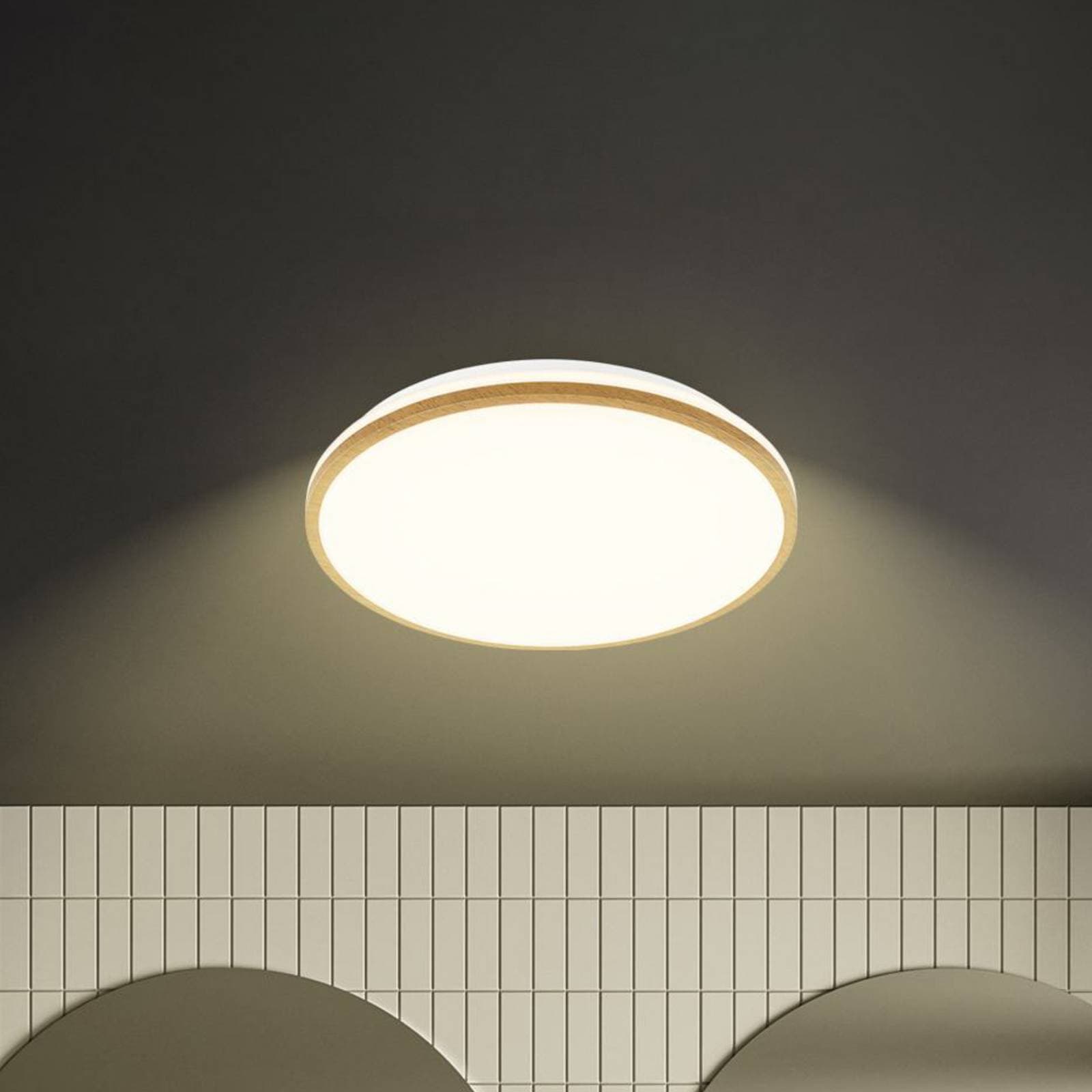 Stropné LED svetlo Acorus, Ø 33 cm, biela/farba dreva, IP44