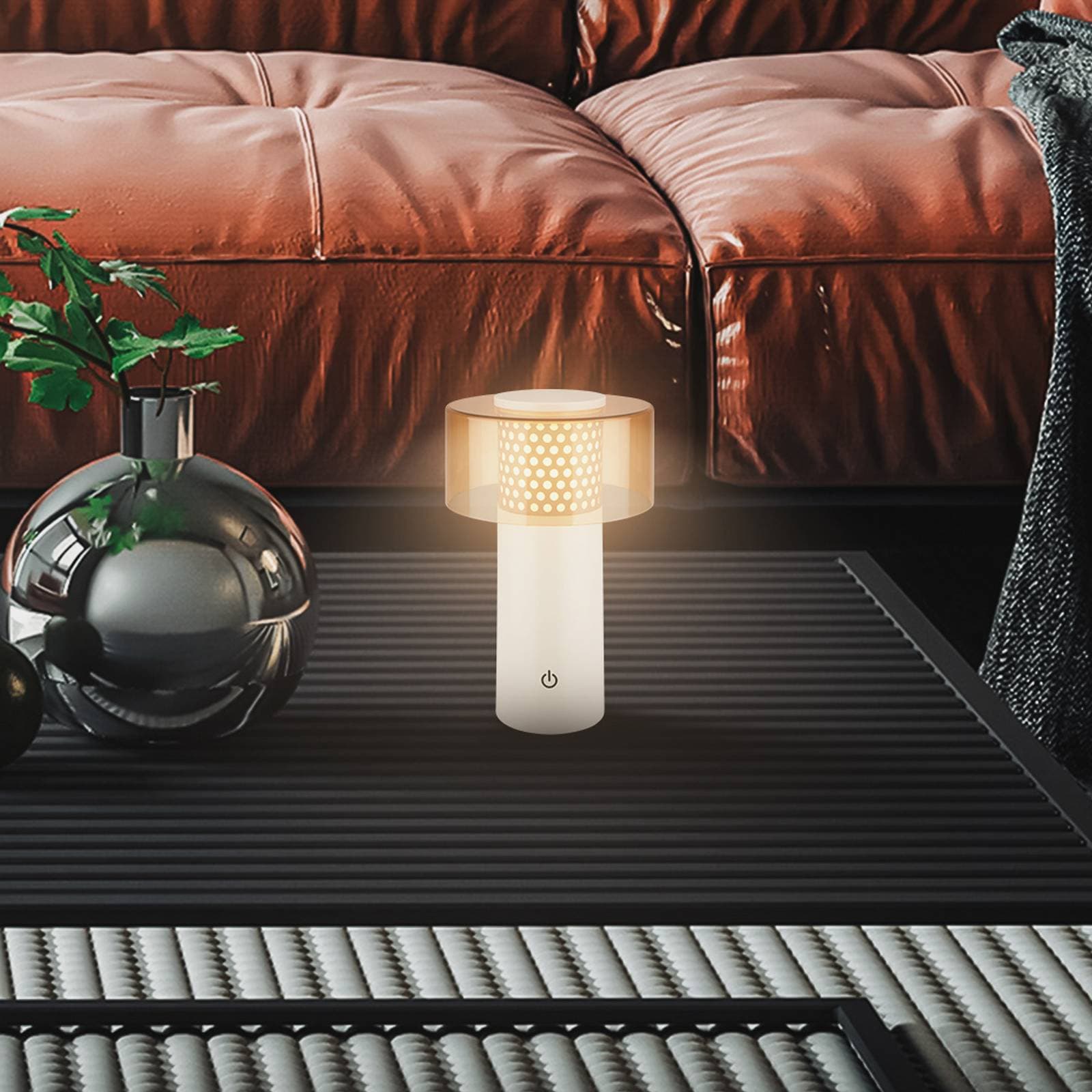 LED stolová lampa Brilo unplugged Gila, hnedá/sivá, 21 cm
