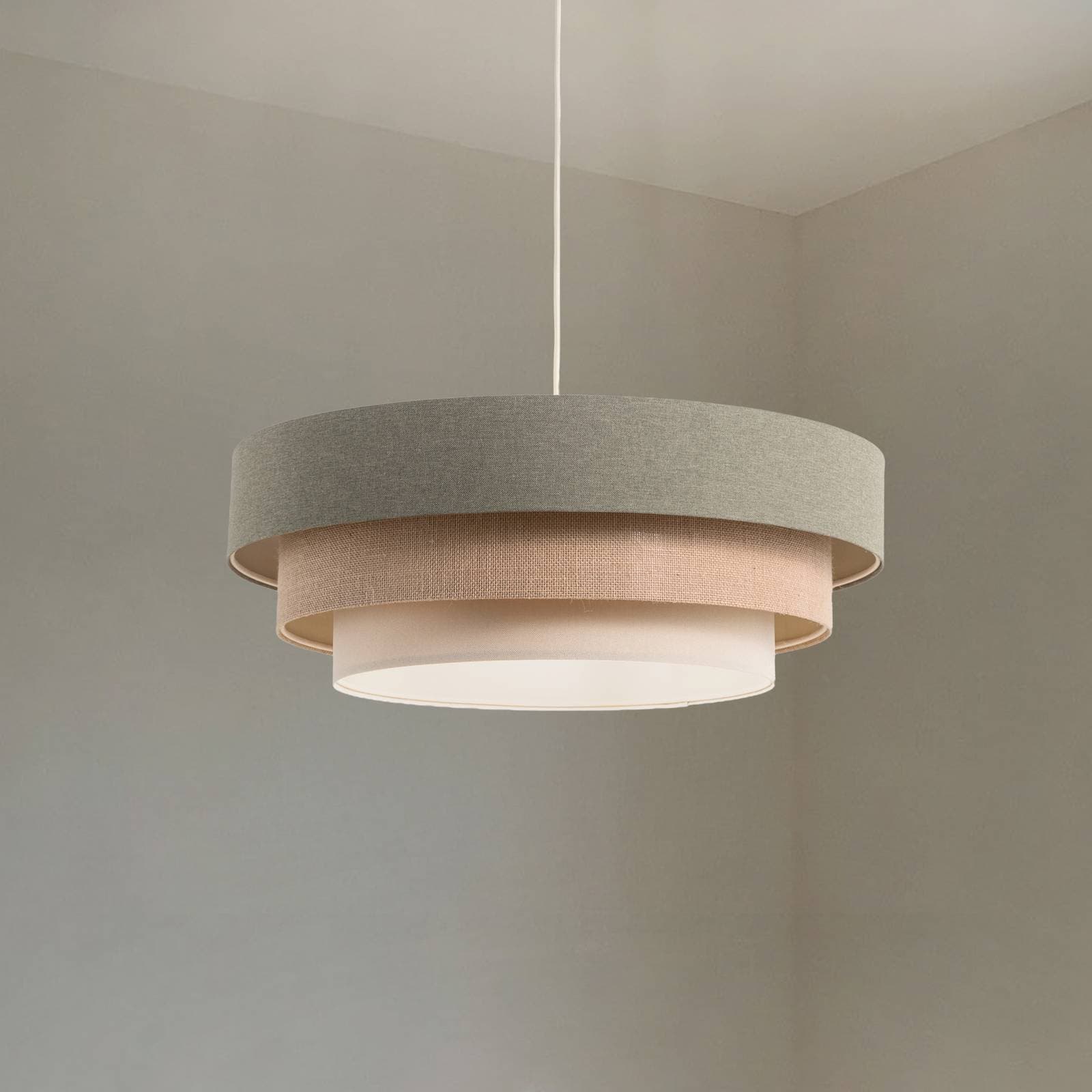 Závesné svetlo Triniti, zelená/béžová/krémová, Ø 60 cm, textil