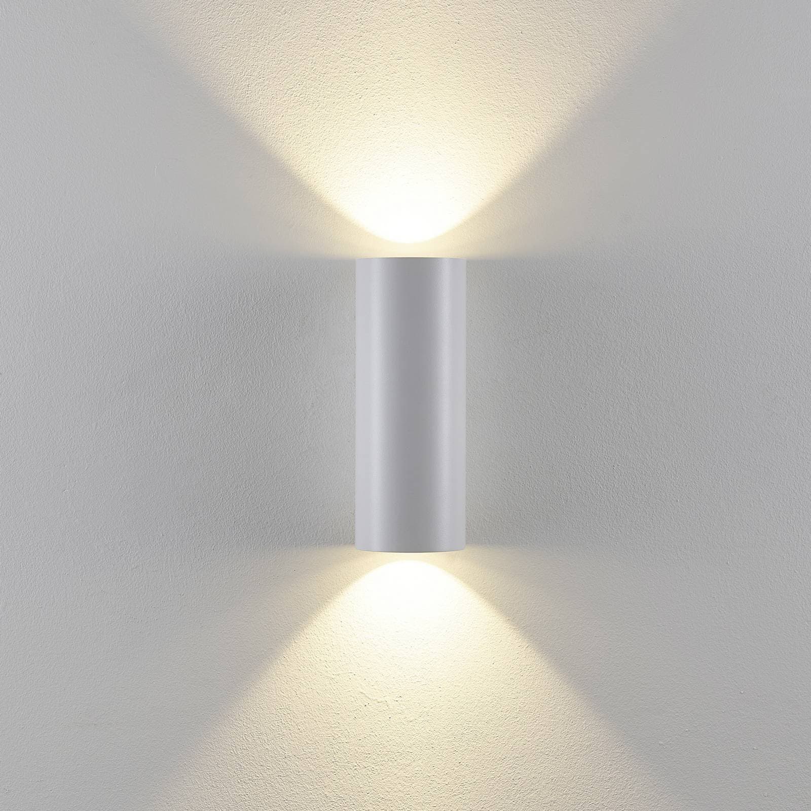 Vonkajšie nástenné svietidlo CAN, biele, 2-pl., Ø 8 cm, IP65, kov, GU10