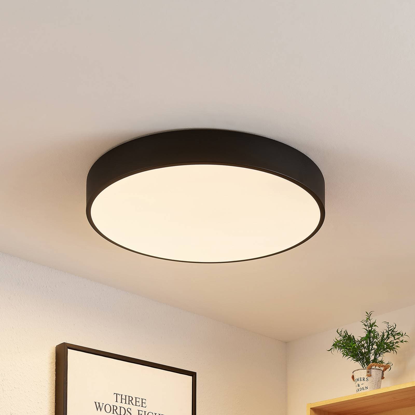 Lindby LED stropné svietidlo Simera, Ø 50 cm, čierna farba, kov