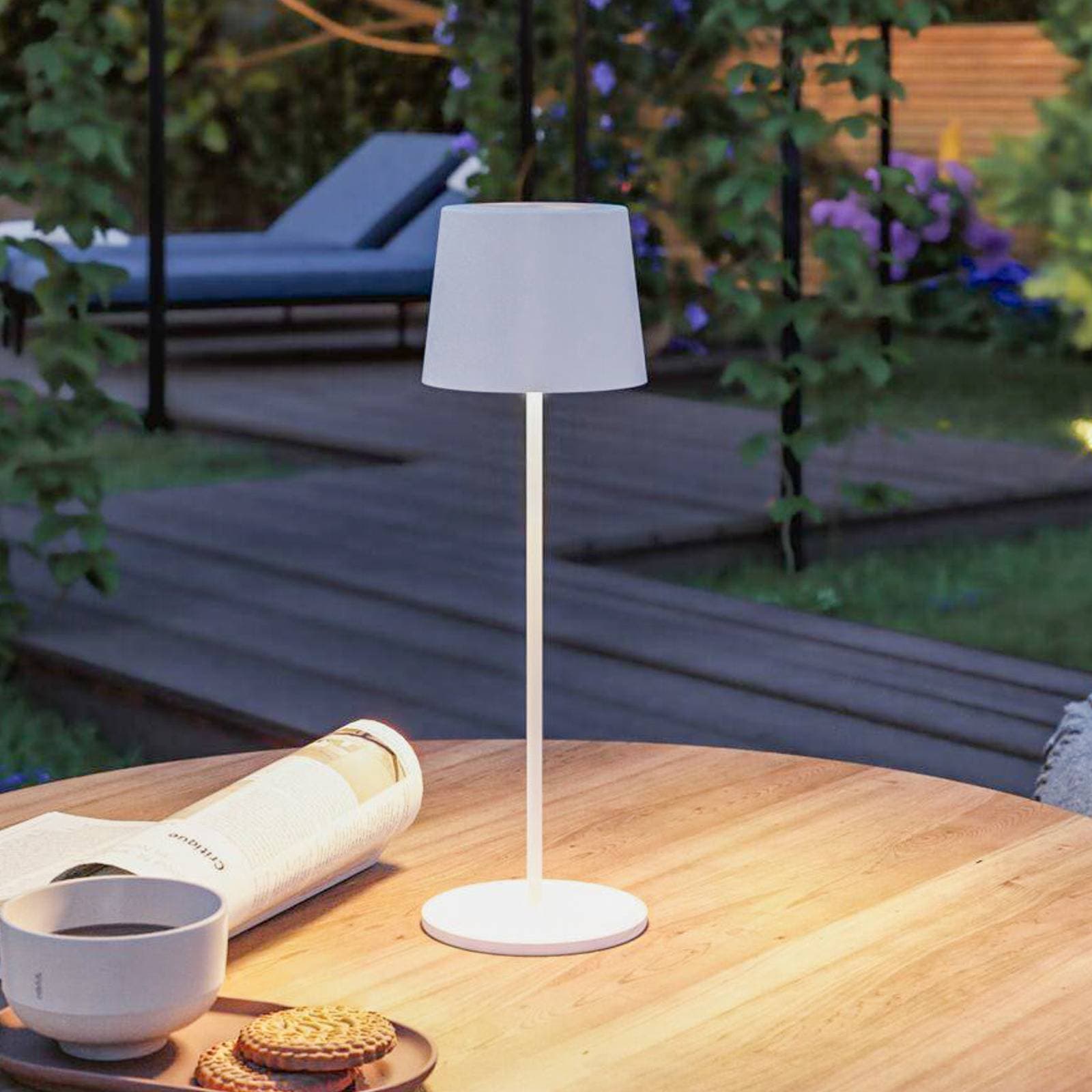 Paulmann LED stolová lampa na batérie Gilo, biela, plast, IP44