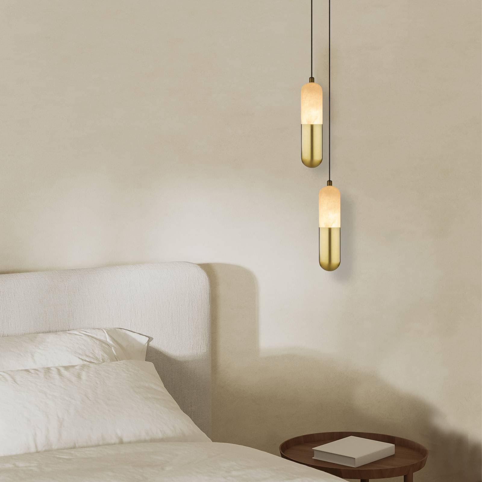 LED závesné svietidlo 2545 mosadz/biela Ø 5 cm kov/alabaster stmievateľné