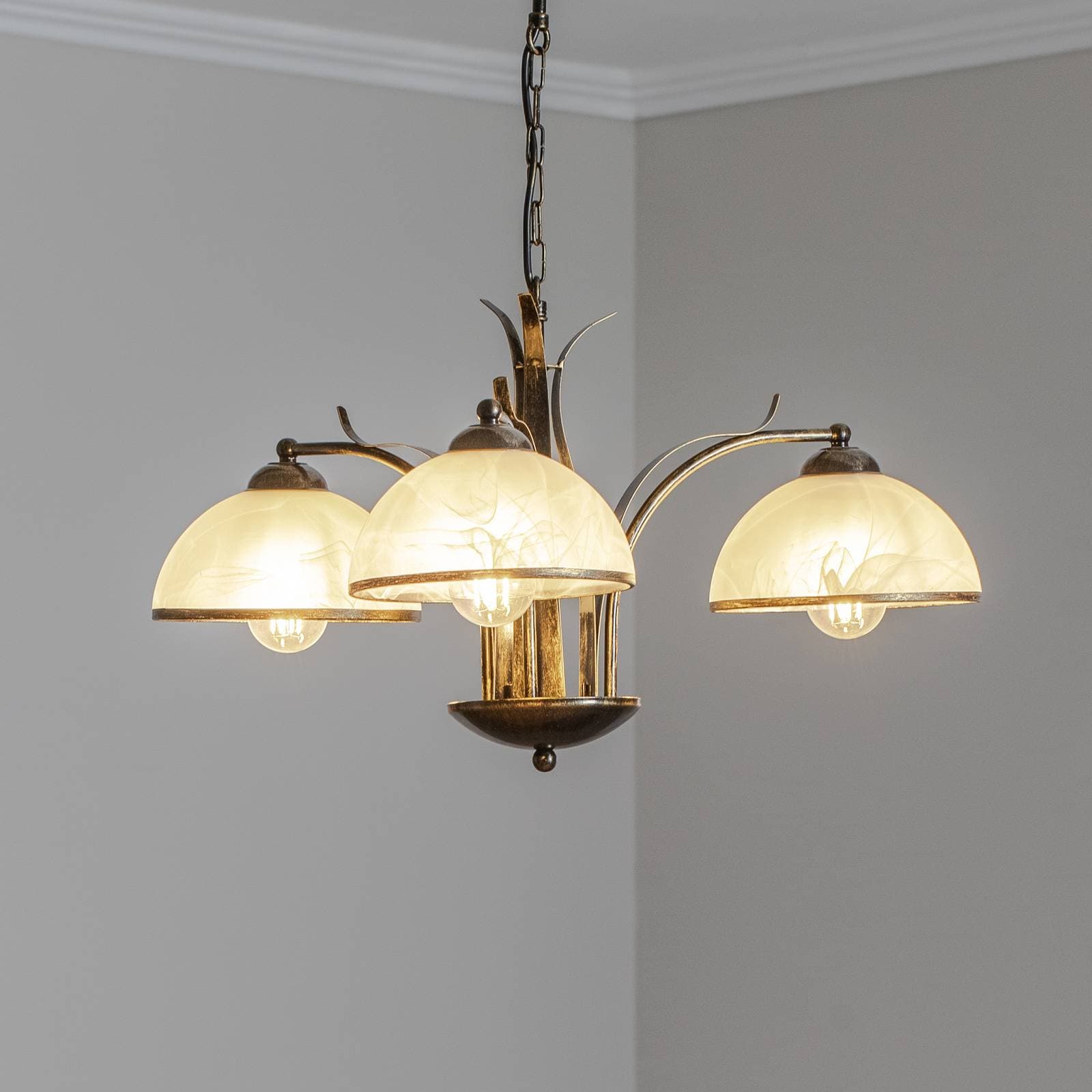 Luster Korfu, 3-pl., zlatá farba antik, Ø 68 cm