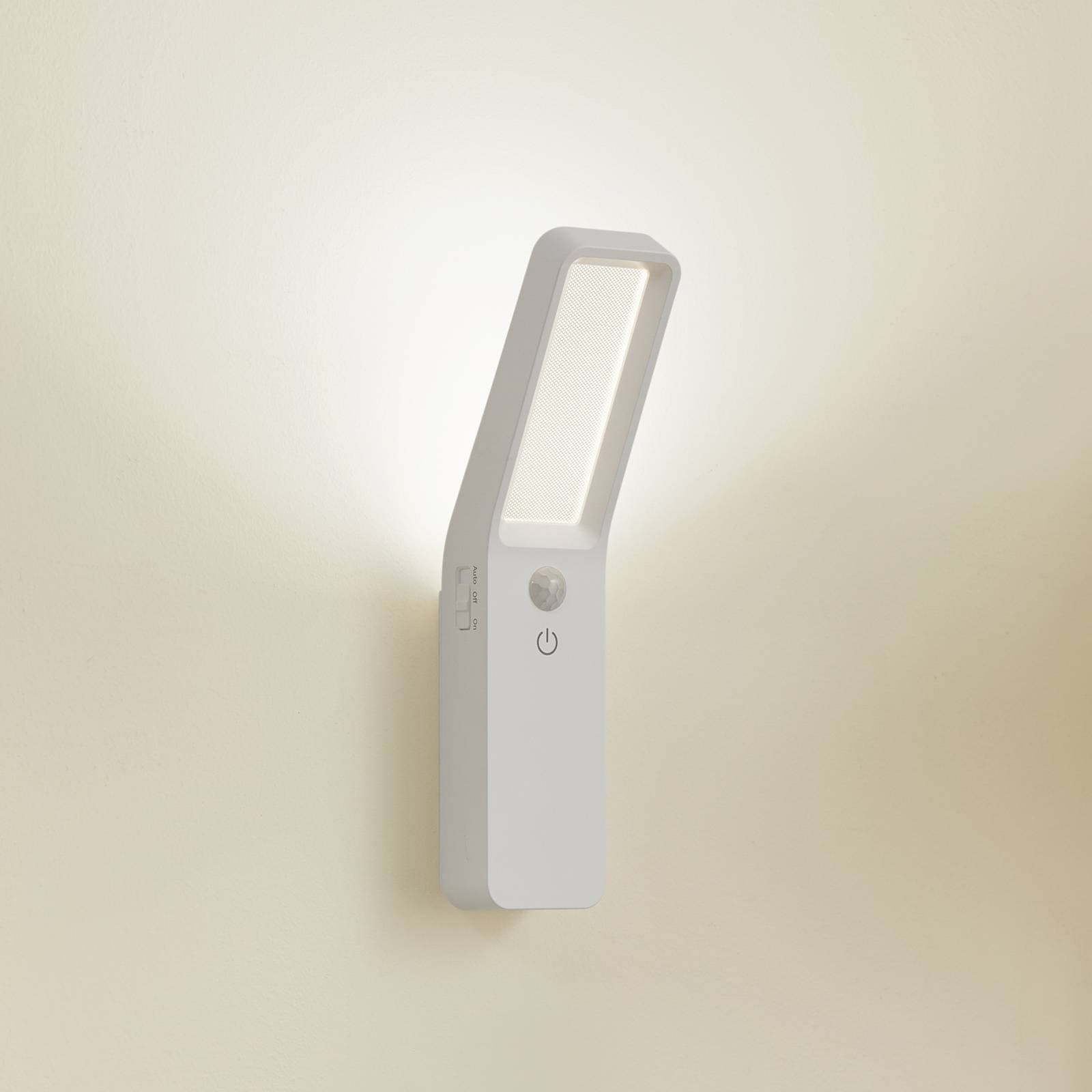 Lindby LED dobíjacie nástenné svietidlo Taska, biele, plast, senzor