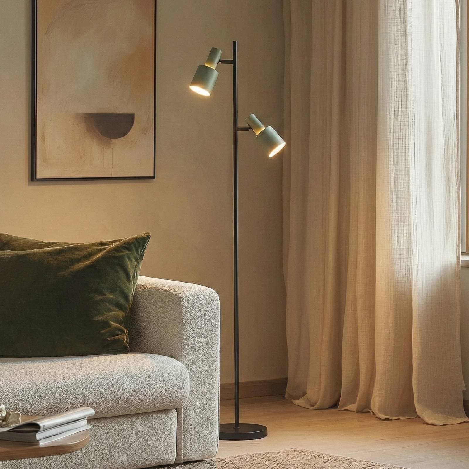 Stojacia lampa Lindby Ovelia, zelená/čierna, kov, E27