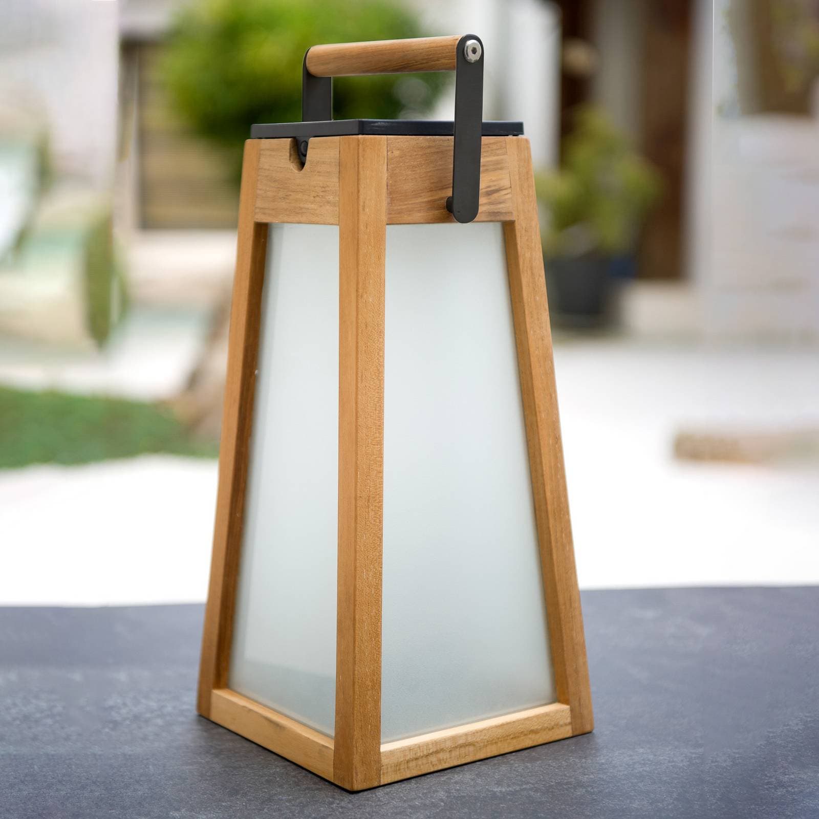 Solárna LED lucerna Tecka, teak prírodná, 39 cm