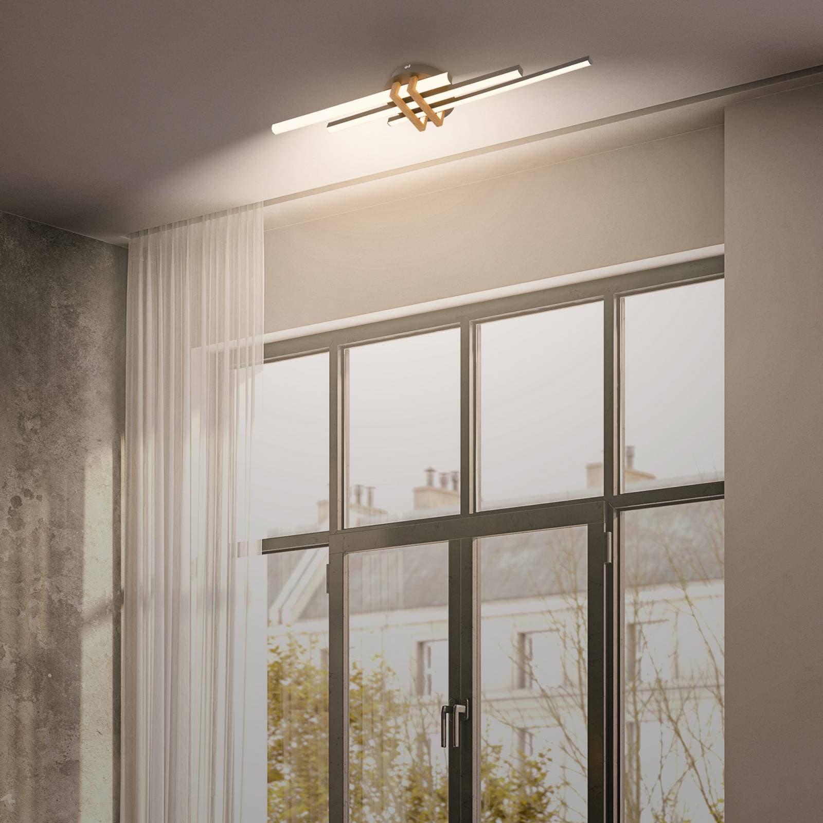 Stropné LED svetlo Tinka, farba dreva/čierna, dĺžka 78 cm