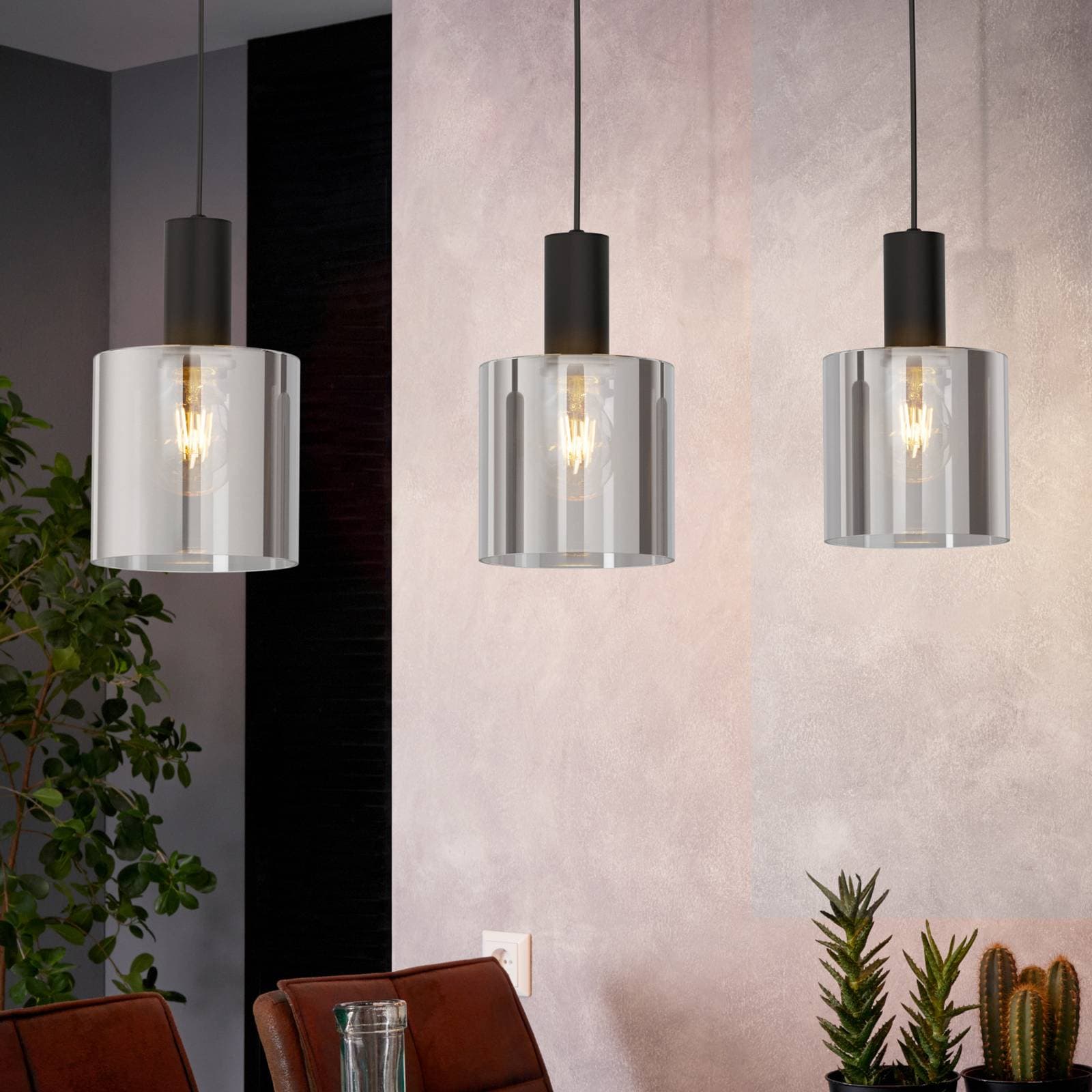 Závesná lampa Gorosiba, čierna, dĺžka 85 cm, oceľ/sklo, 3 svetlá