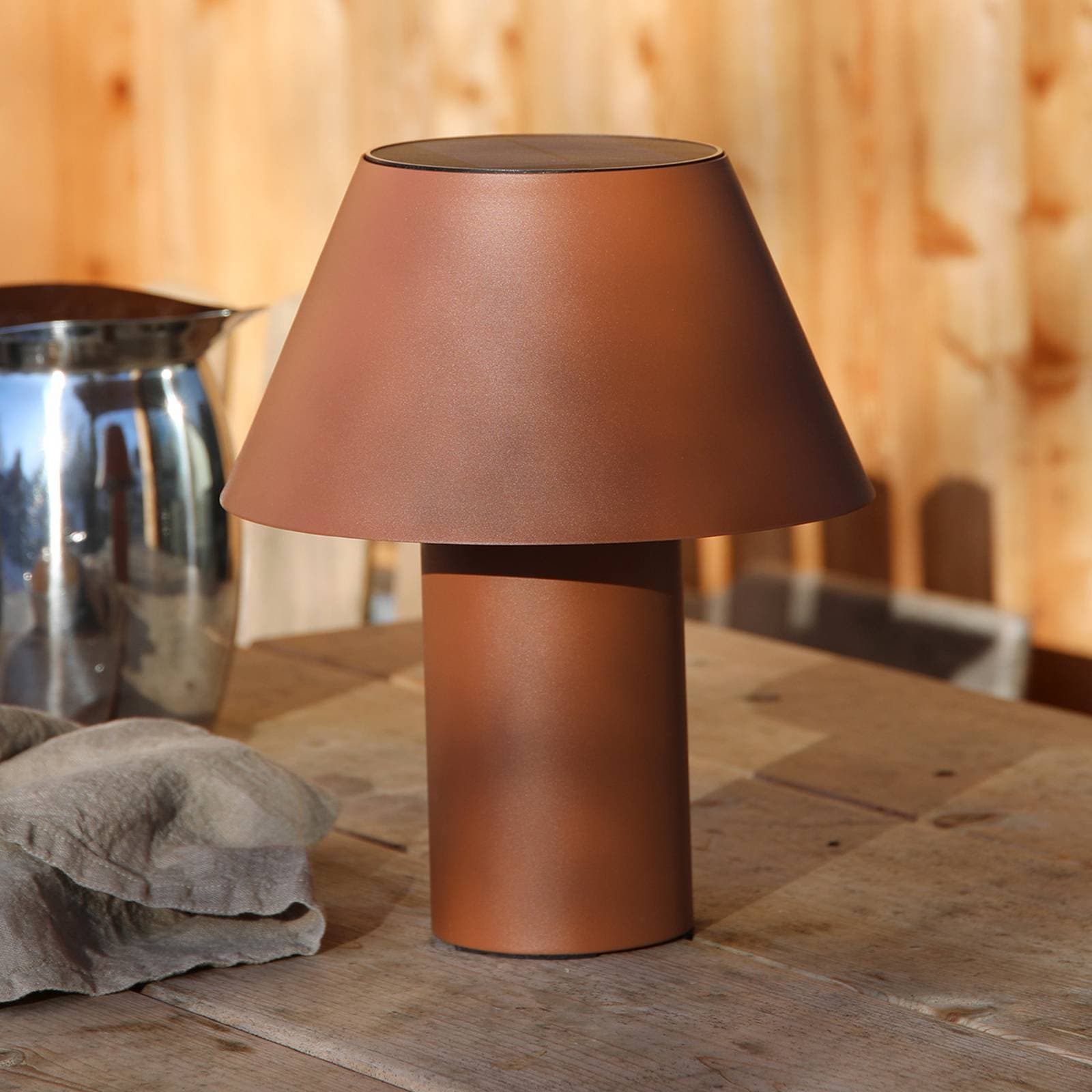 LED stolová LED lampa Vivo, hnedá, IP44, výška 30 cm, stmievateľná.