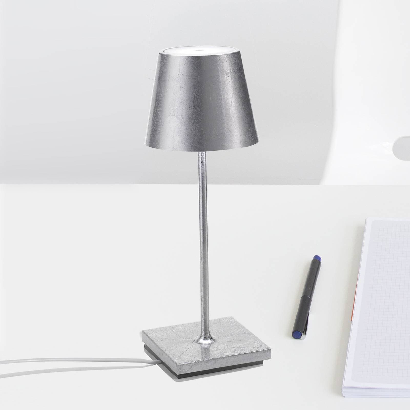 Zafferano Poldina mini akumulátorová lampa, vnútorná, strieborná