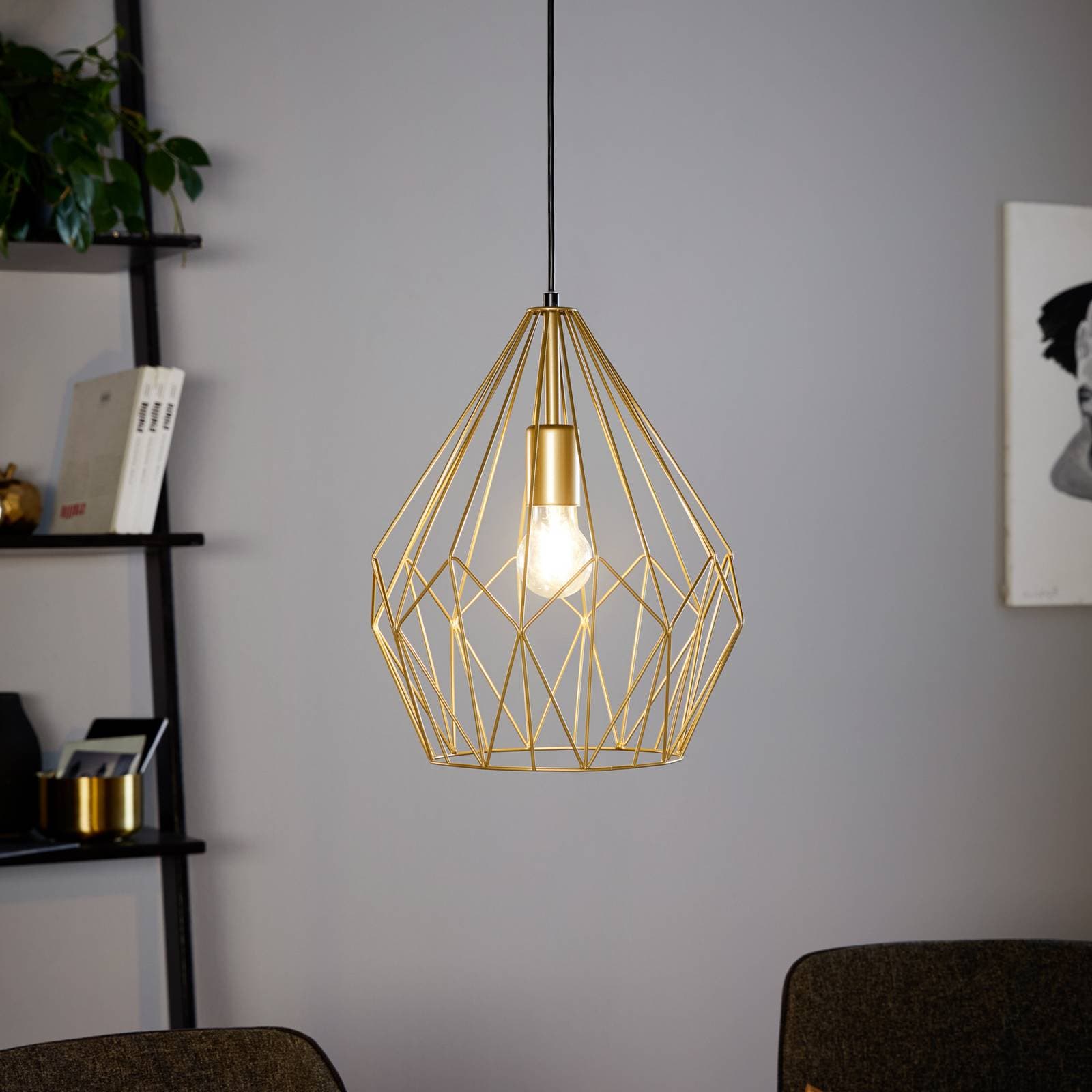 Závesná lampa Carlton klietka, zlatá Ø 31 cm