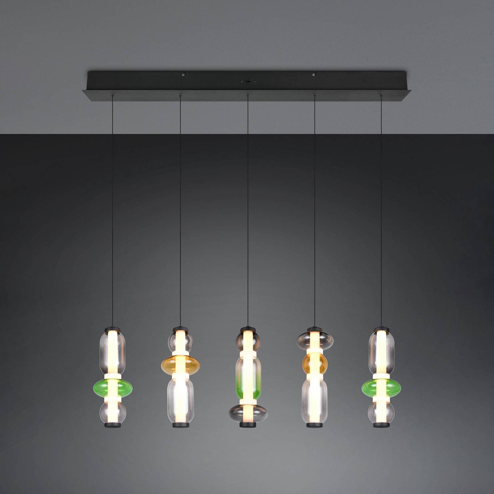 LED závesné svietidlo Minerva, dĺžka 100 cm, farebné, sklo, stmievač CCT