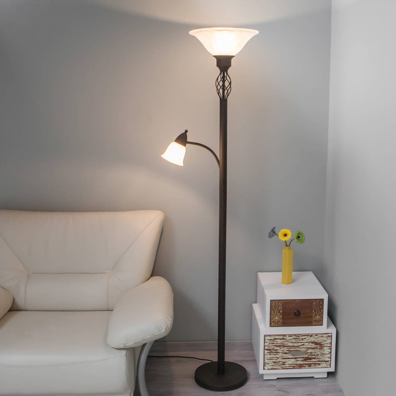Lucande stojaca lampa Dunja, biela/hrdzavá, kov, lampa na čítanie