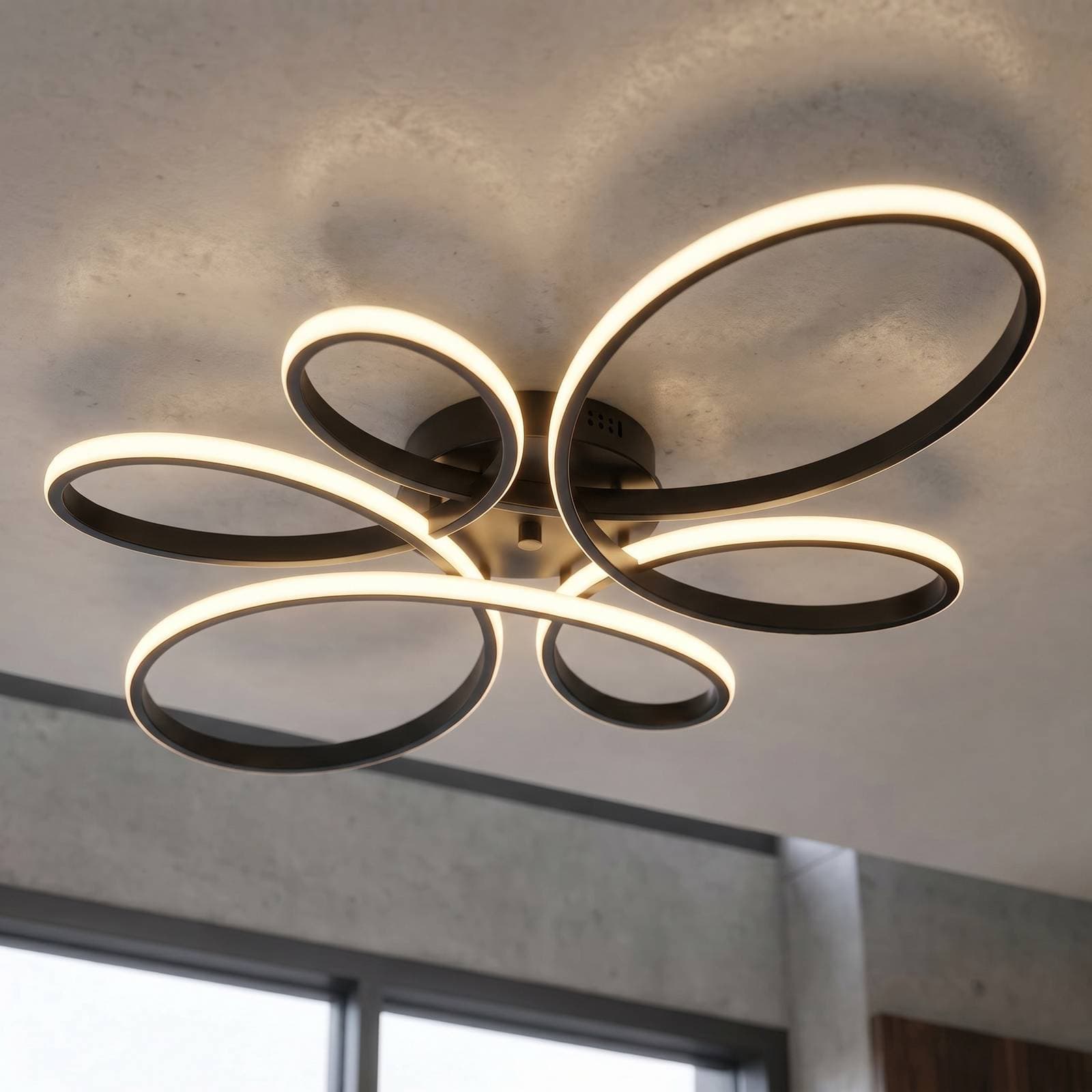Stropné svietidlo Fly LED, matná čierna, 3 000 K, 83 cm x 45 cm