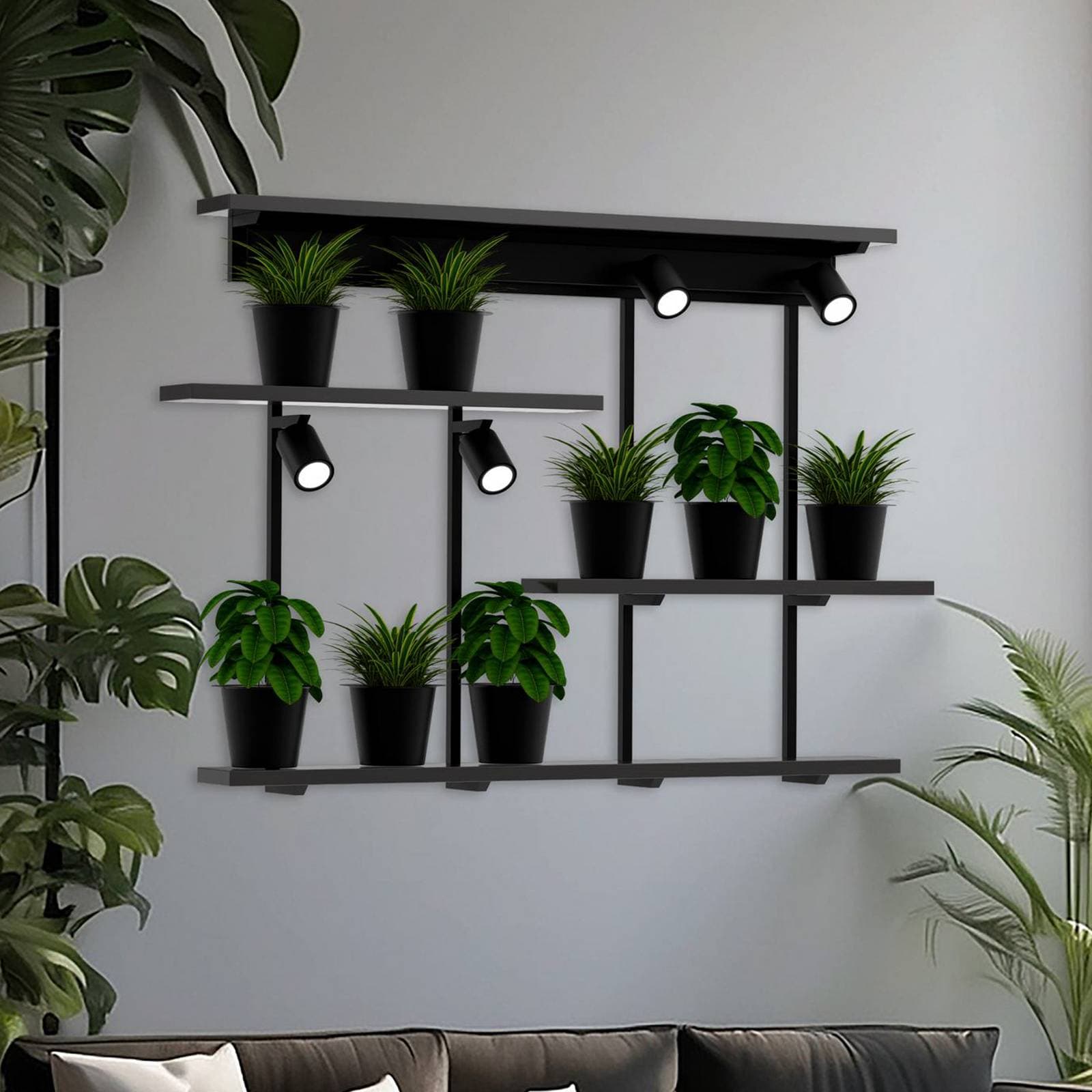 Nástenné svetlo Shelf, čierne, šírka 102 cm, drevo, 4-pl.