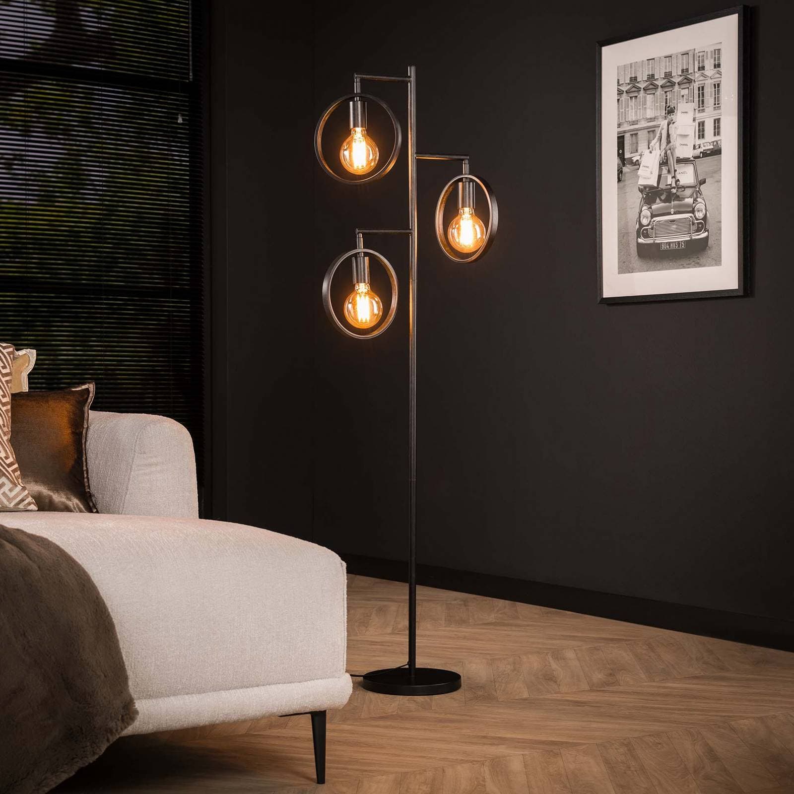 Stojacia lampa Rings, 3 svetlá, kov, antracit, E27