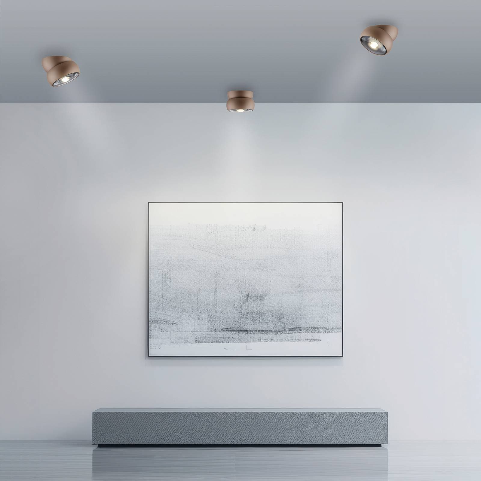 LED stropné bodové svetlo PURE Move, Ø 12 cm, bronzová farba, kov/sklo