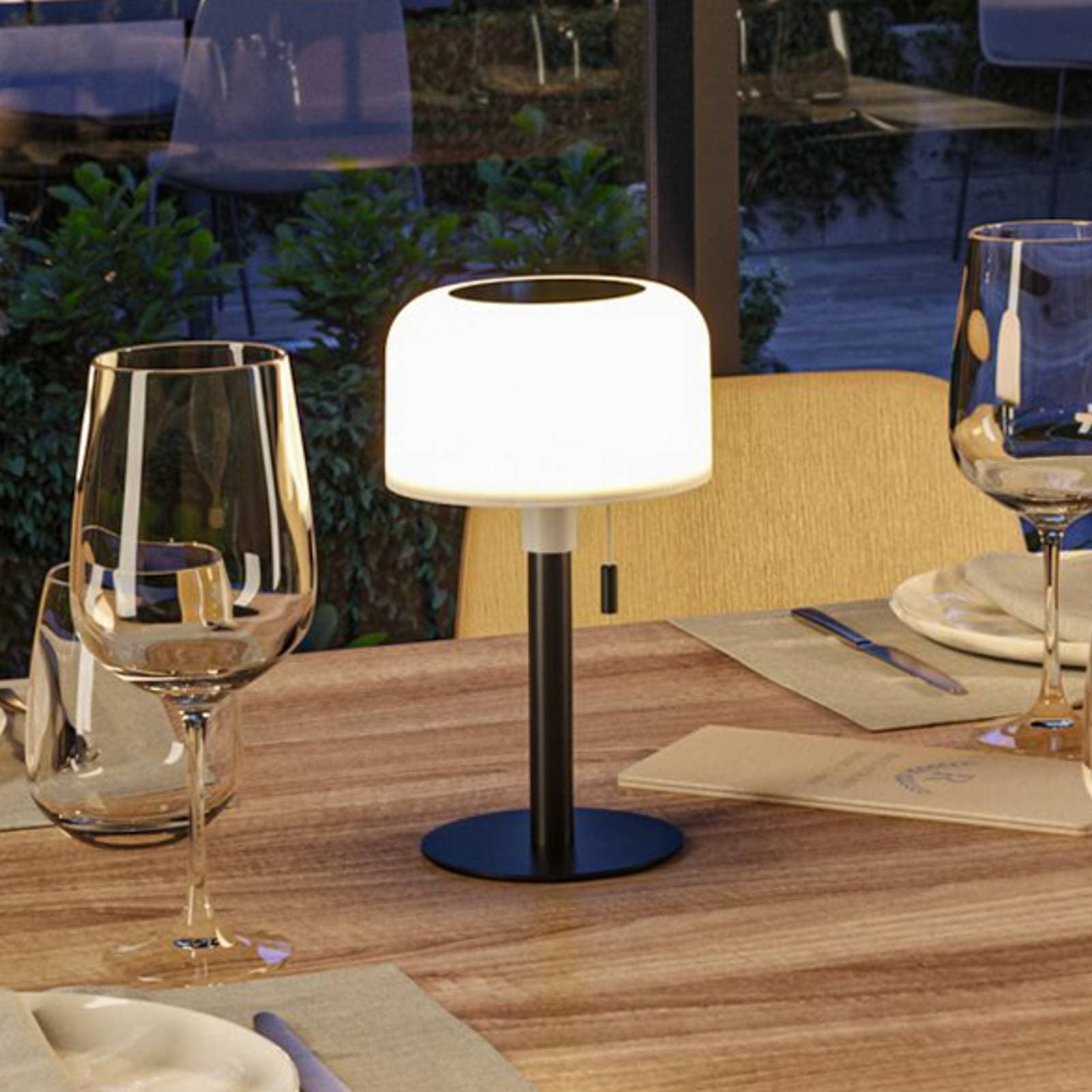 Paulmann LED solárna stolová lampa Bartja, čierna, IP44 stmievateľné