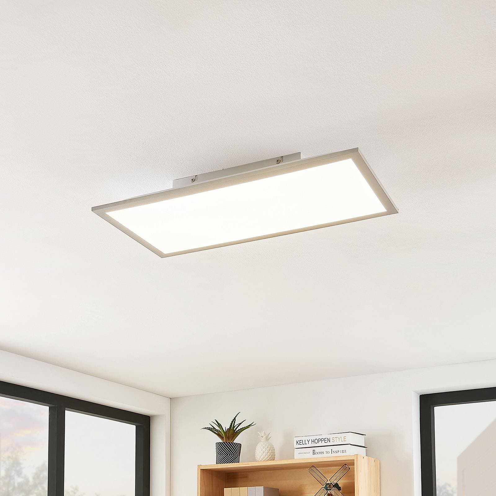 Lindby LED panel Stenley, 4 000 K, 60 cm x 30 cm, strieborná/biela