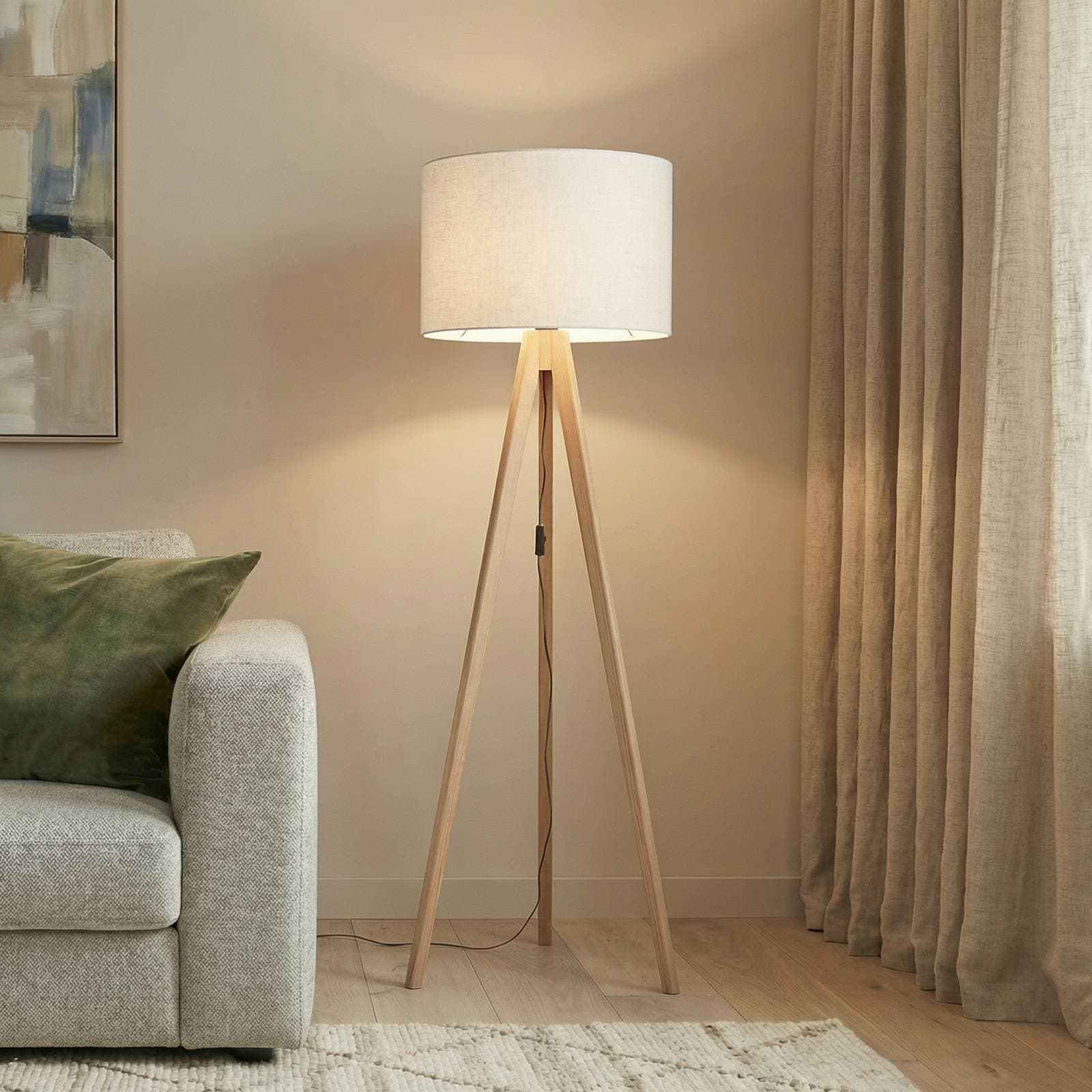 Stojacia lampa Grand, krémová/borovica, výška 145 cm, E27