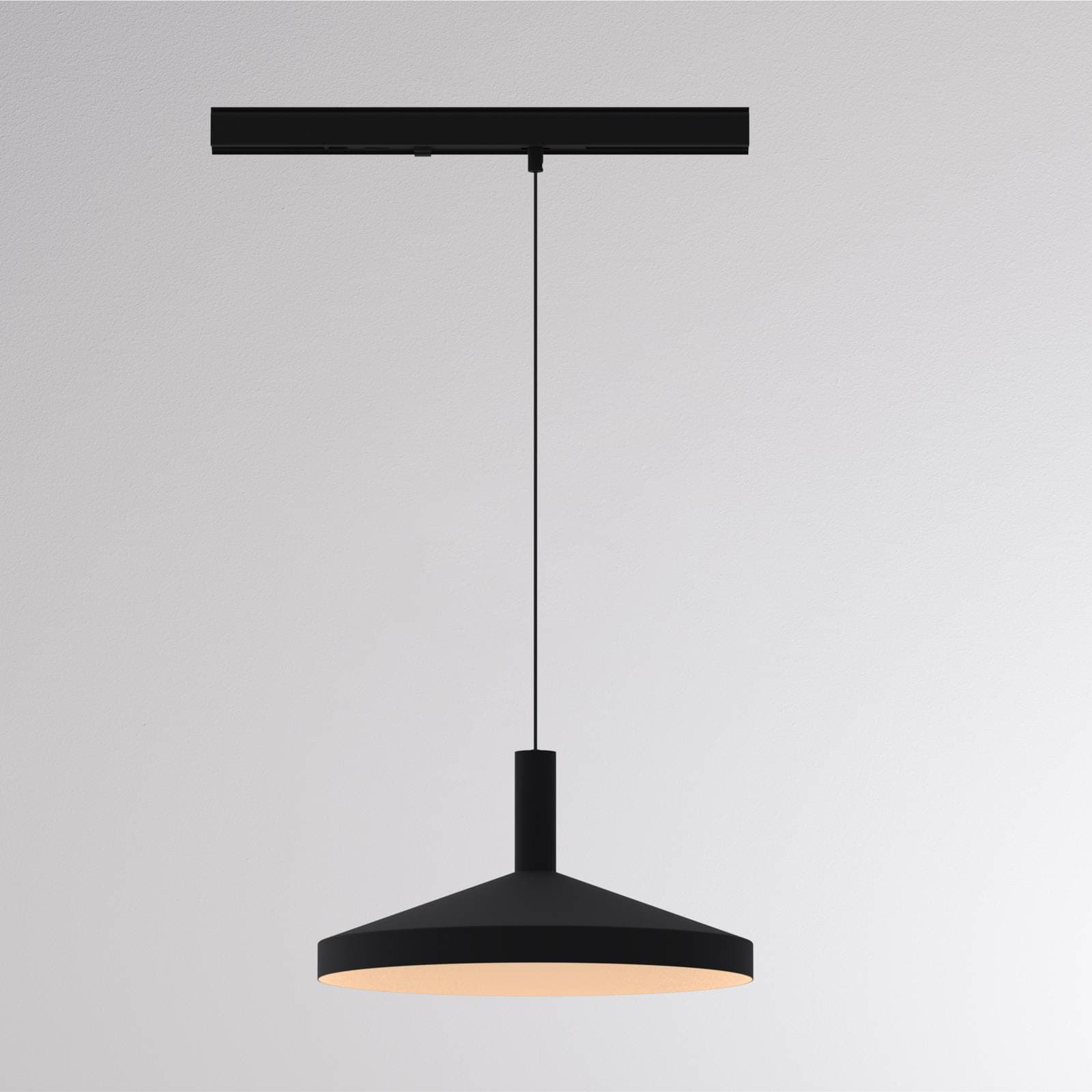 LED závesné svietidlo na lištu LORA III, čierne, Ø 36 cm, 40°, CCT, 3-fázové