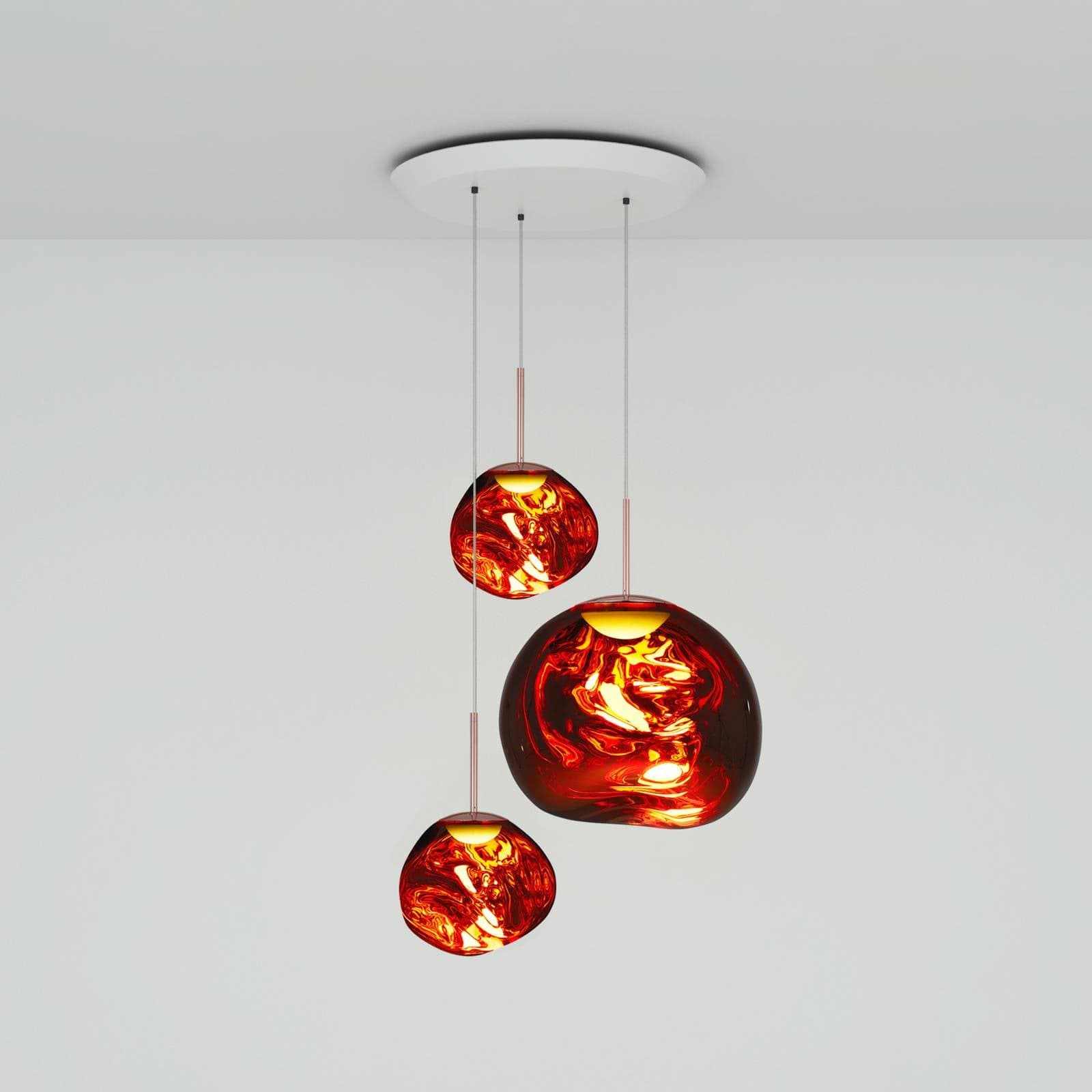 Tom Dixon závesné svietidlo Melt Trio Round, 81 cm, 3-pl., meď