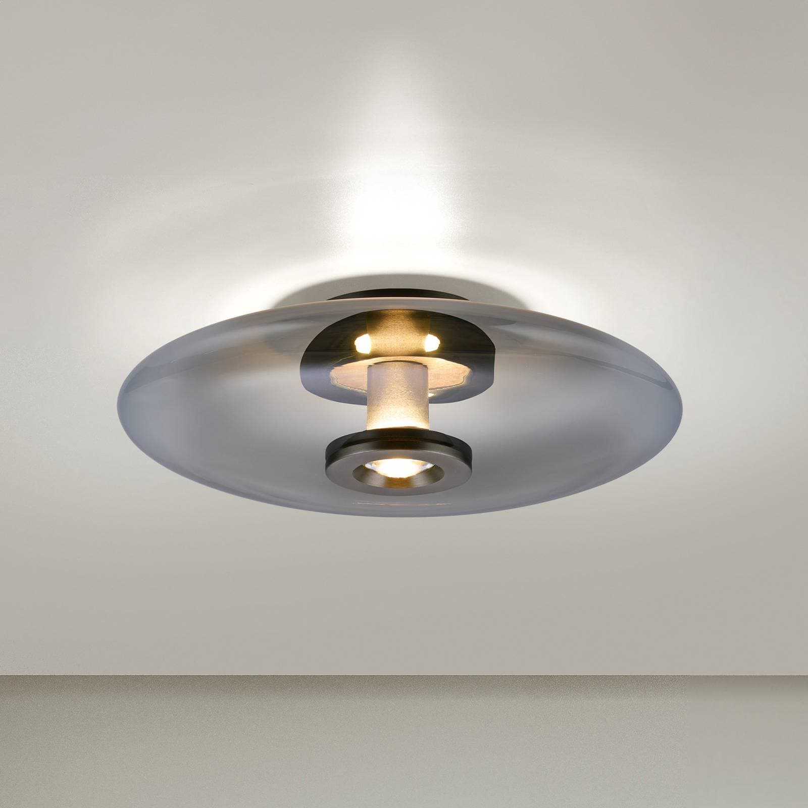 Stropné LED svetlo PURE Vitrum, sivé, sklo/hliník, Ø 45 cm