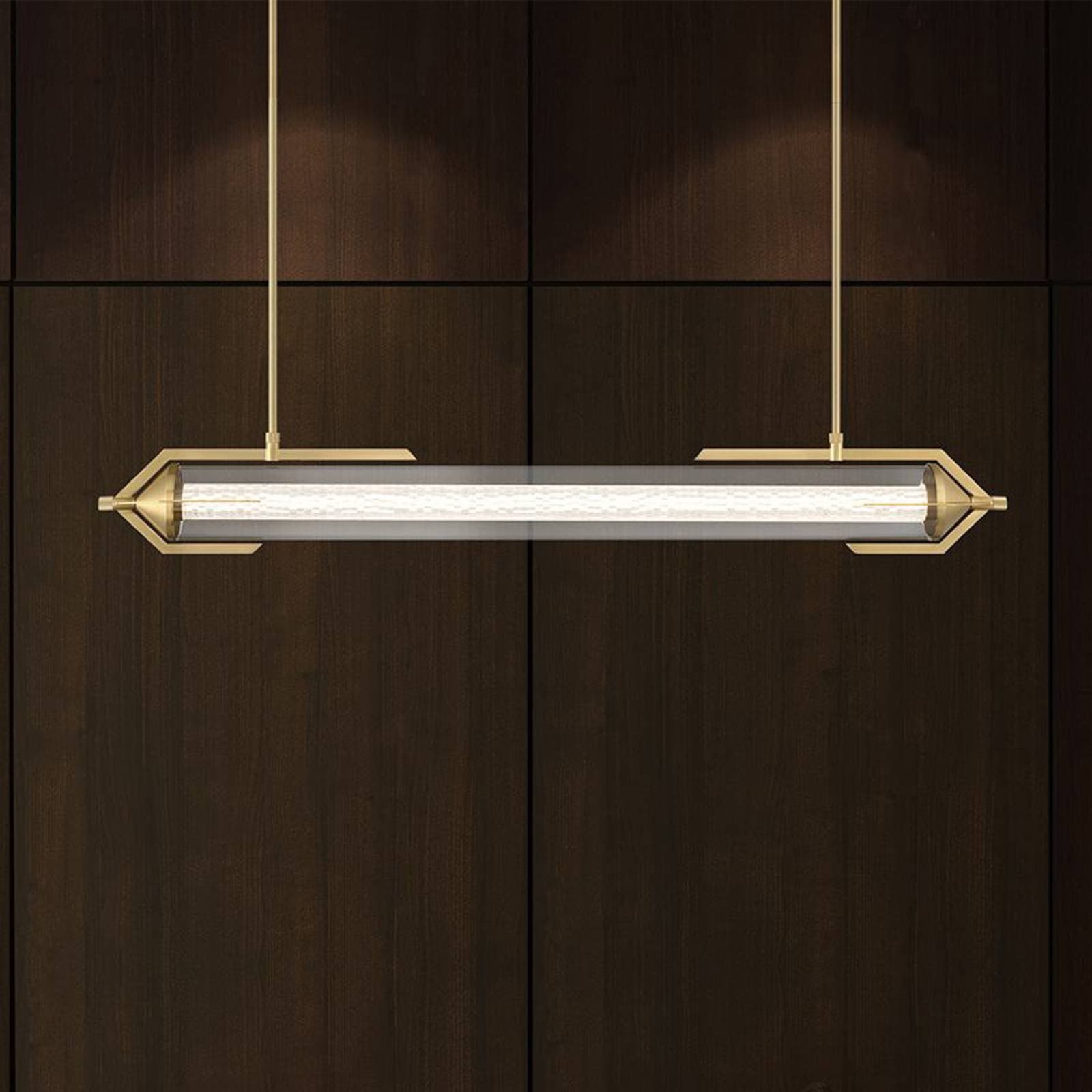 LED závesné svietidlo ESPADA, zlatá kefovaná, 122 cm, kov/sklo