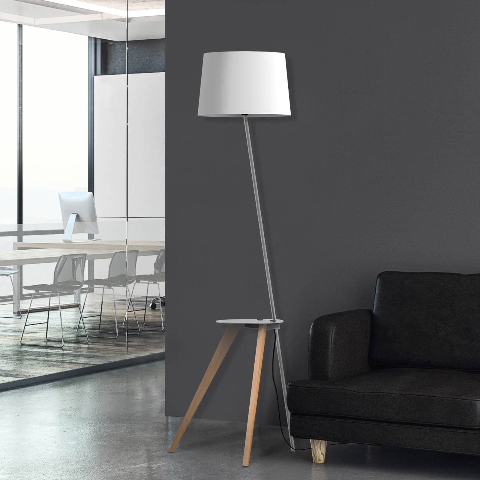 Aluminor Trio stojaca lampa odkladací priestor USB