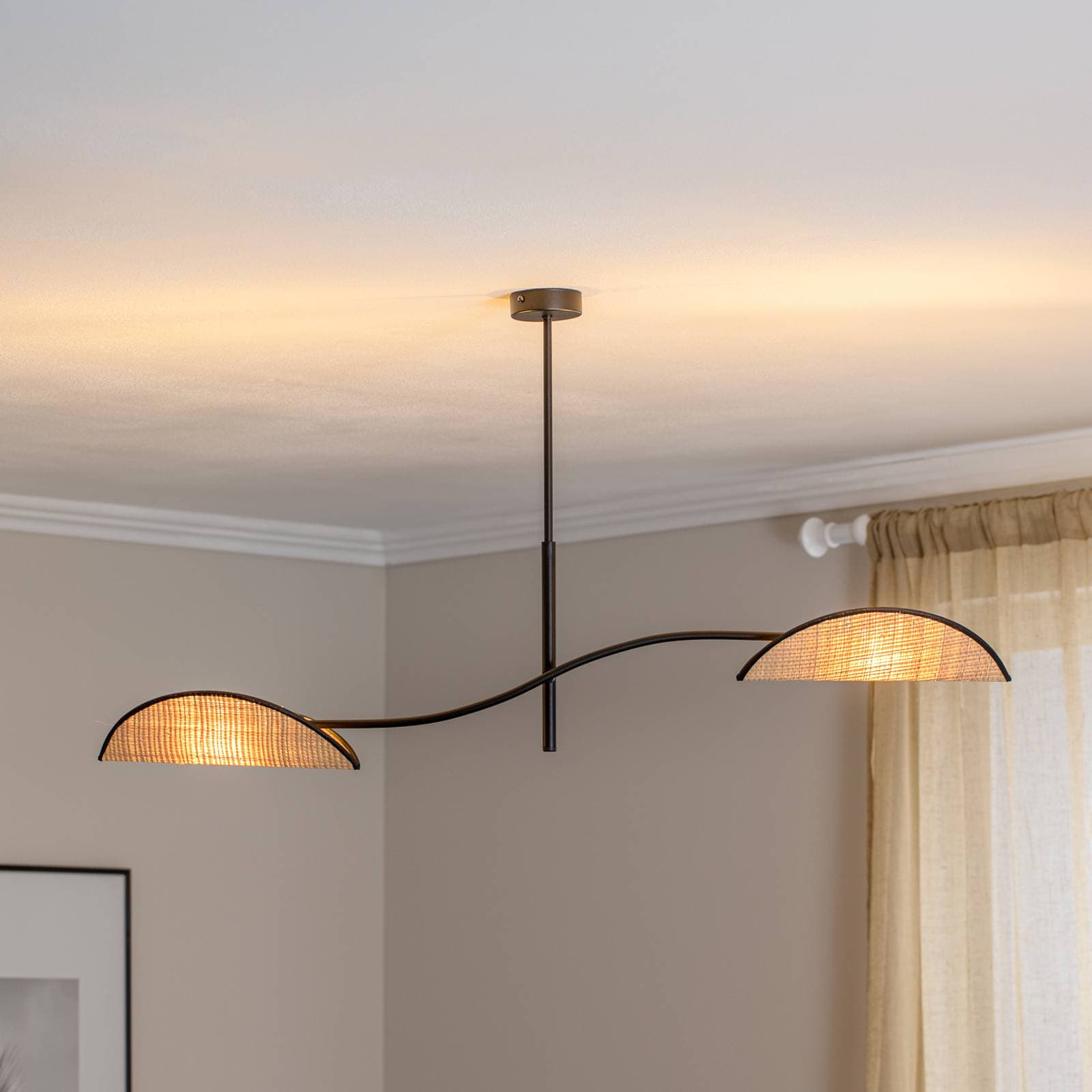 Stropné svietidlo Lotus, čierne/rattanoptik, 2-pl