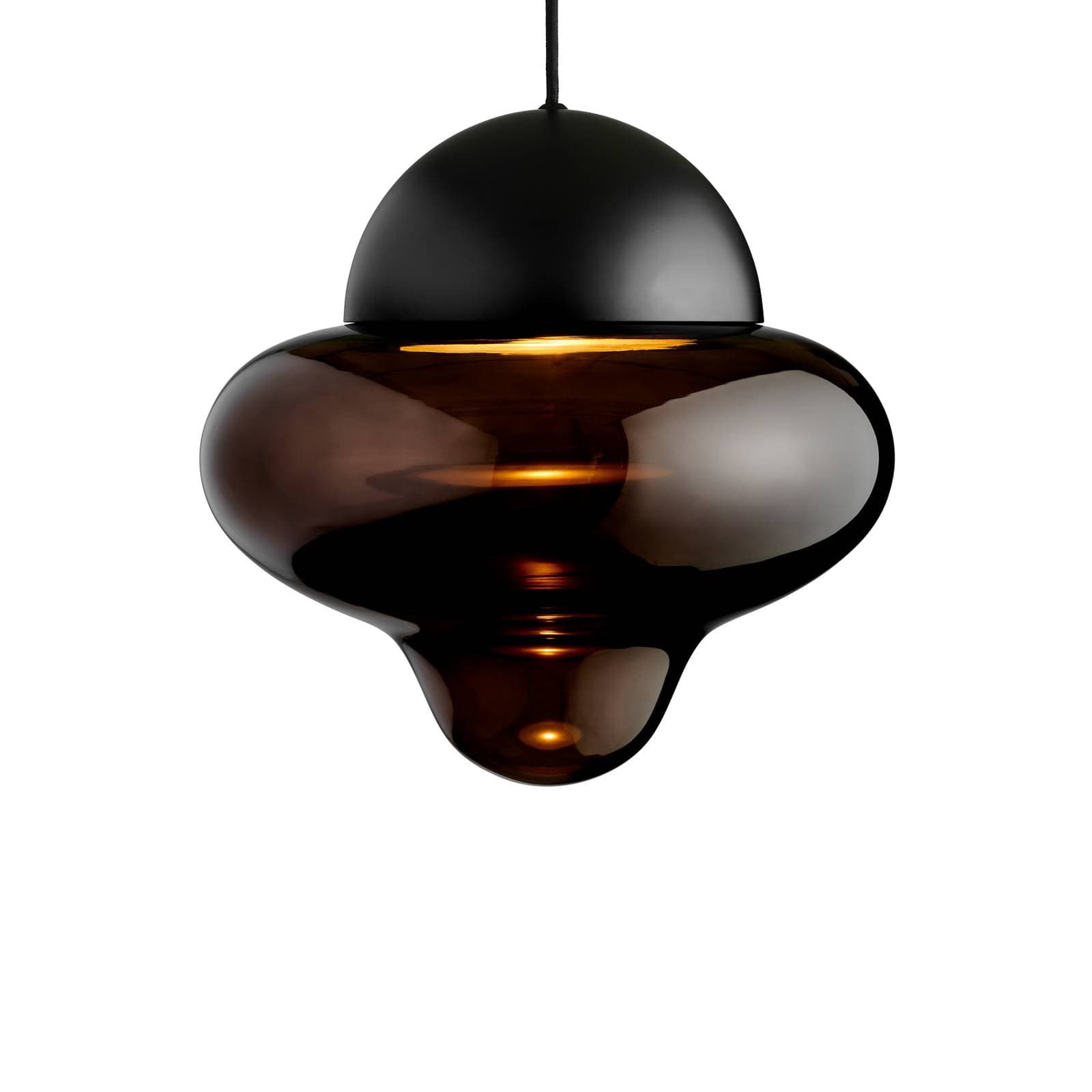 LED závesné svietidlo Nutty XL, hnedé / čierne, Ø 30 cm, sklo