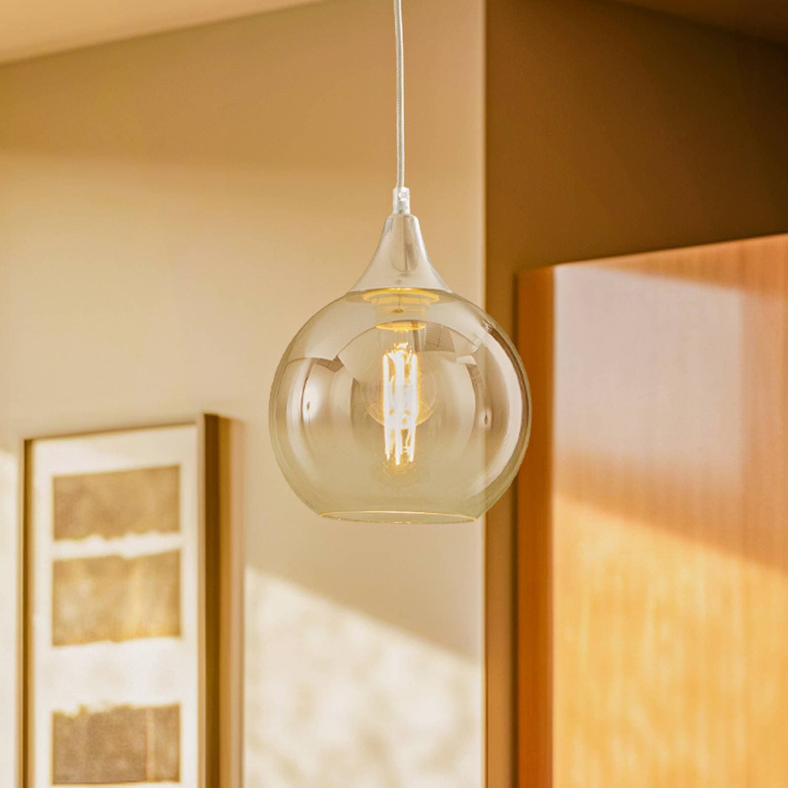 Závesné svietidlo Monte zo skla, 1-plameňové, strieborné