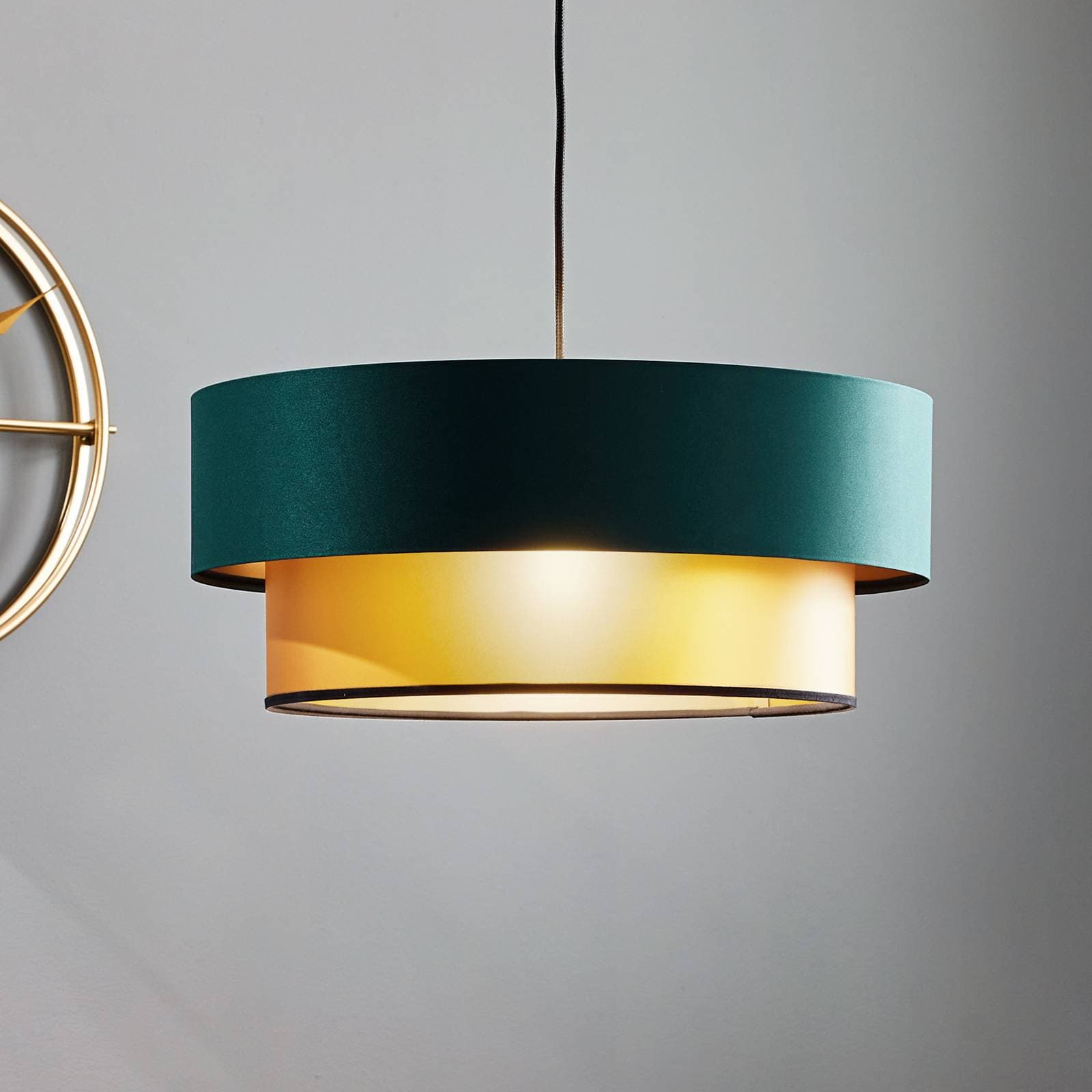 Závesná lampa Dorina, zelená/zlatá Ø 50 cm