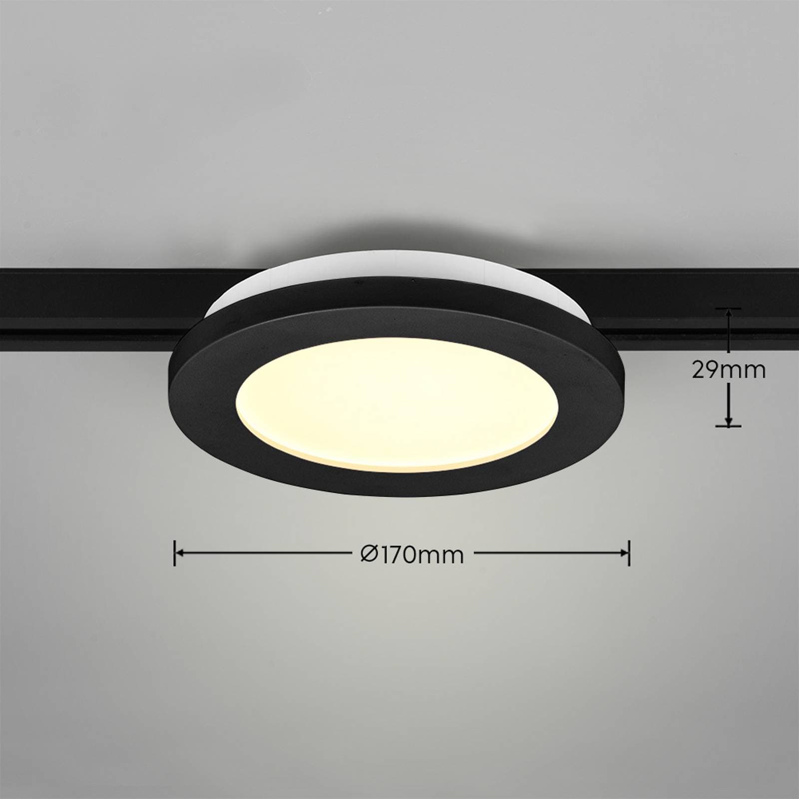 Camillus LED koľajnicové svetlo pre DUOline, čierne, Ø 17 cm