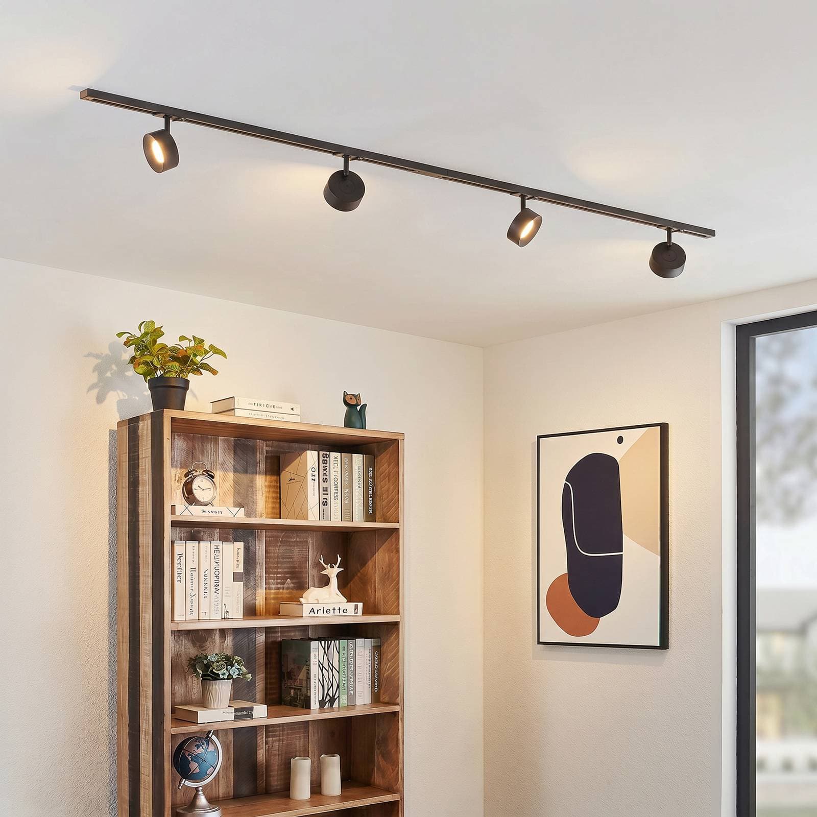 Systém lišt Lindby Linaro, Ø 9,5 cm, 4-pl., LED, čierny