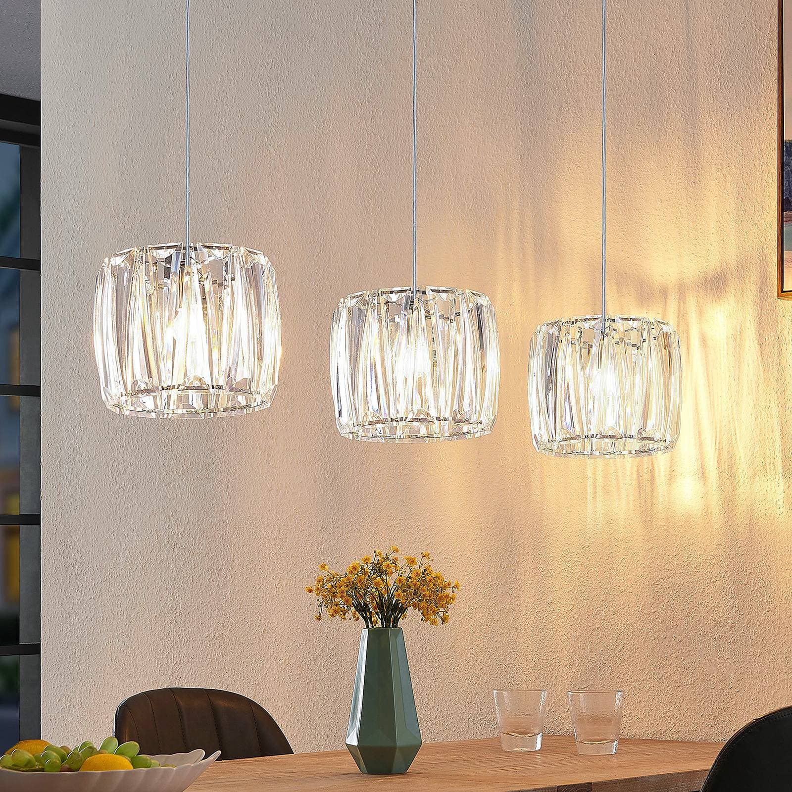 Závesná lampa Lindby Sofia, 107 cm, 3 svetlá, E14, chróm/čierna