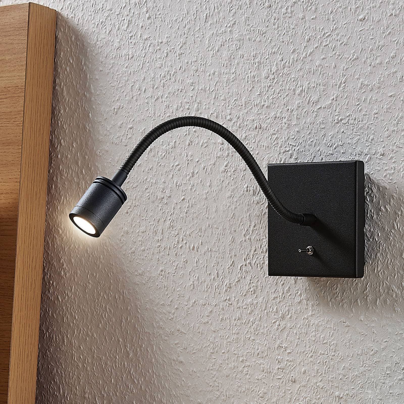 Lindby LED nástenné svietidlo Mayar, čierne, kov, lampa na čítanie, 11 cm