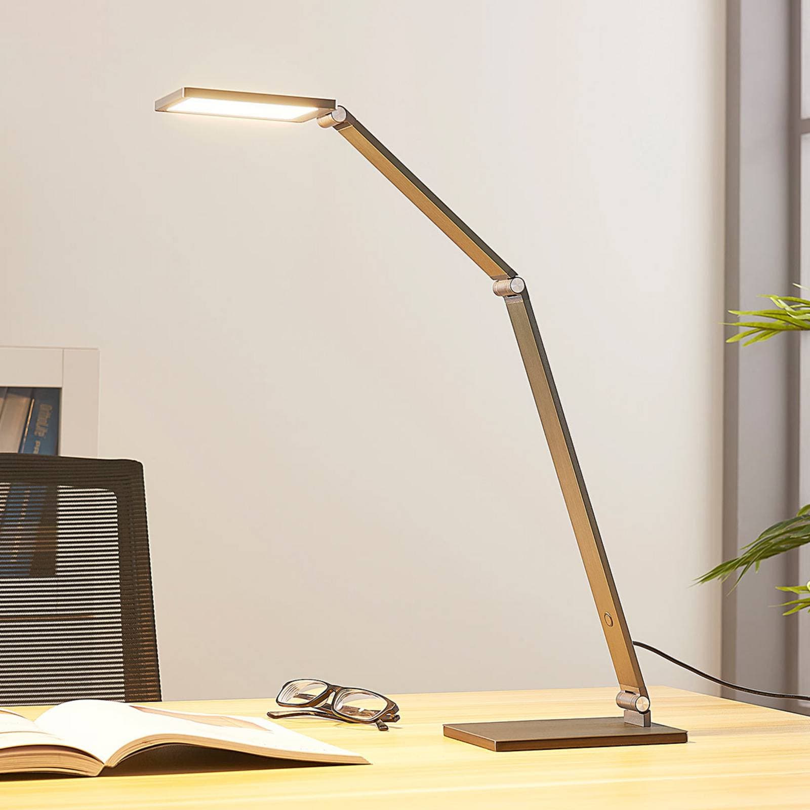 Stolná LED lampa Lucande Mion, 41 cm, hranatá, stmievateľná