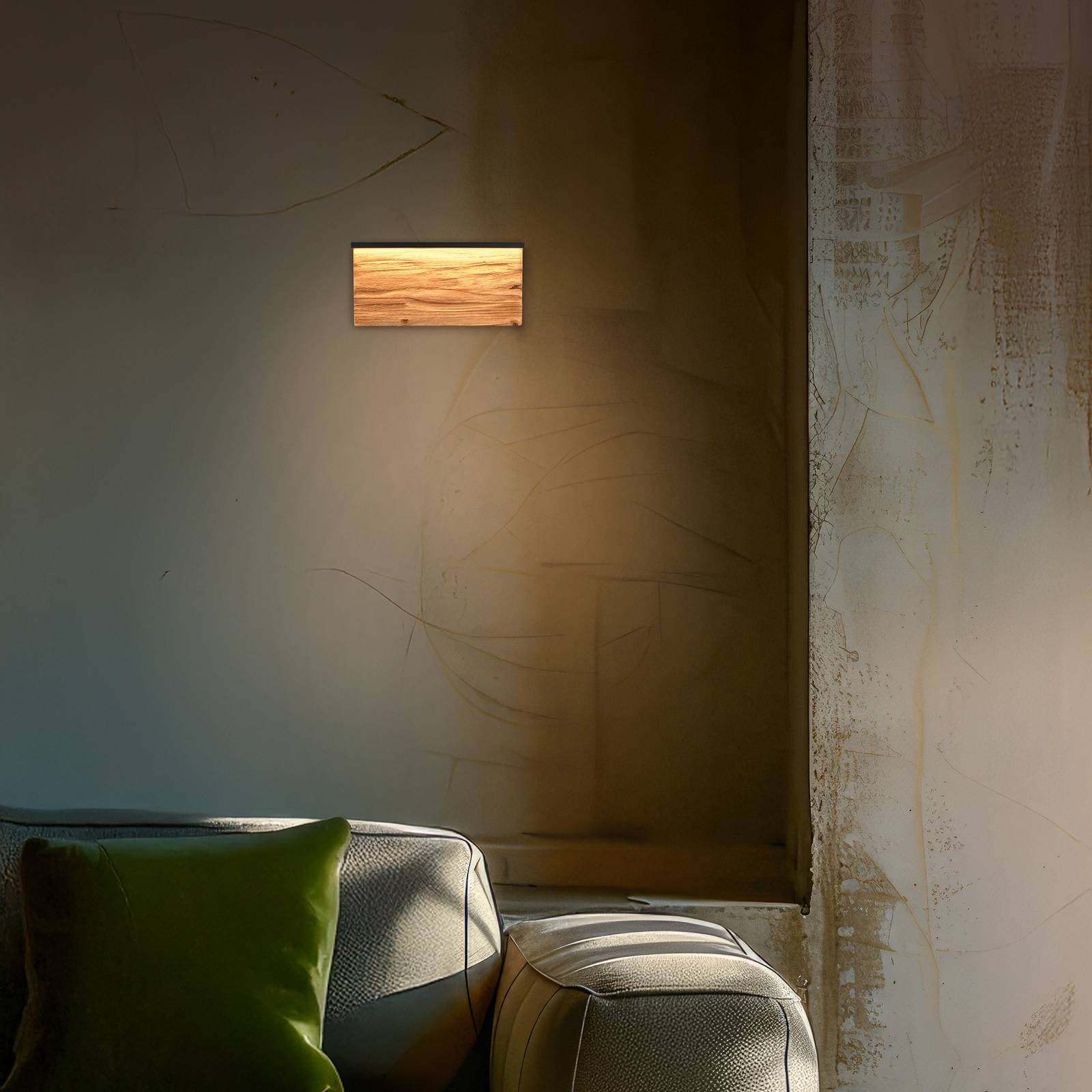 LED nástenné svetlo Kalea, šírka 30 cm, farba dreva, drevo