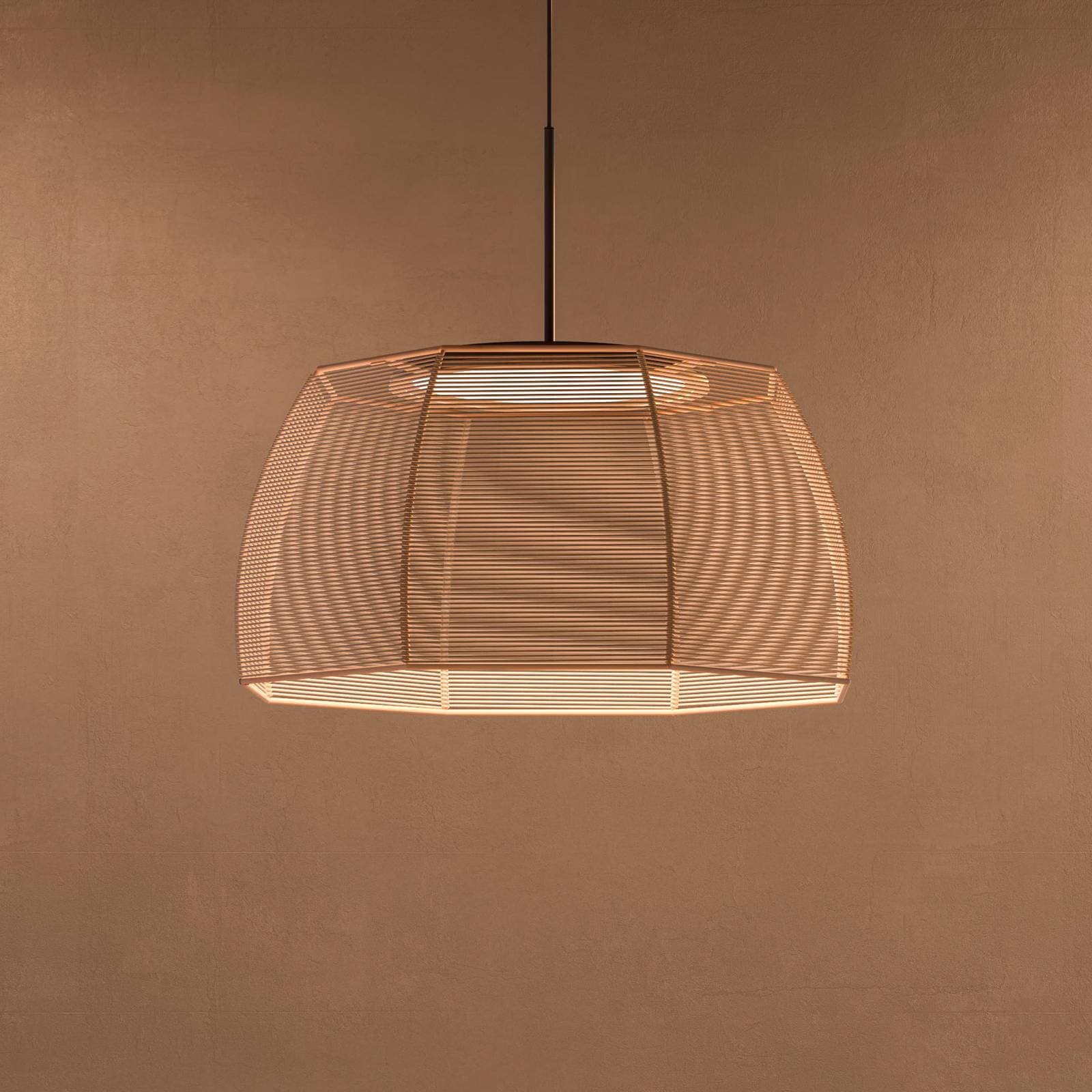 Bover LED závesná lampa Tanit, Ø 61 cm, čierna/béžová, látka