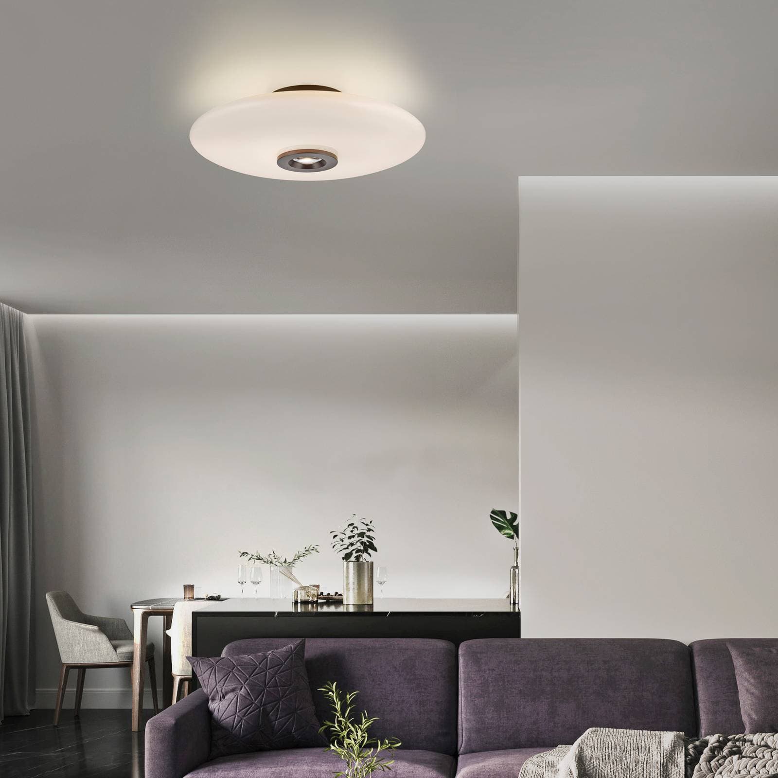 Stropné LED svetlo PURE Vitrum hnedé/opálové sklo/hliník Ø 45 cm