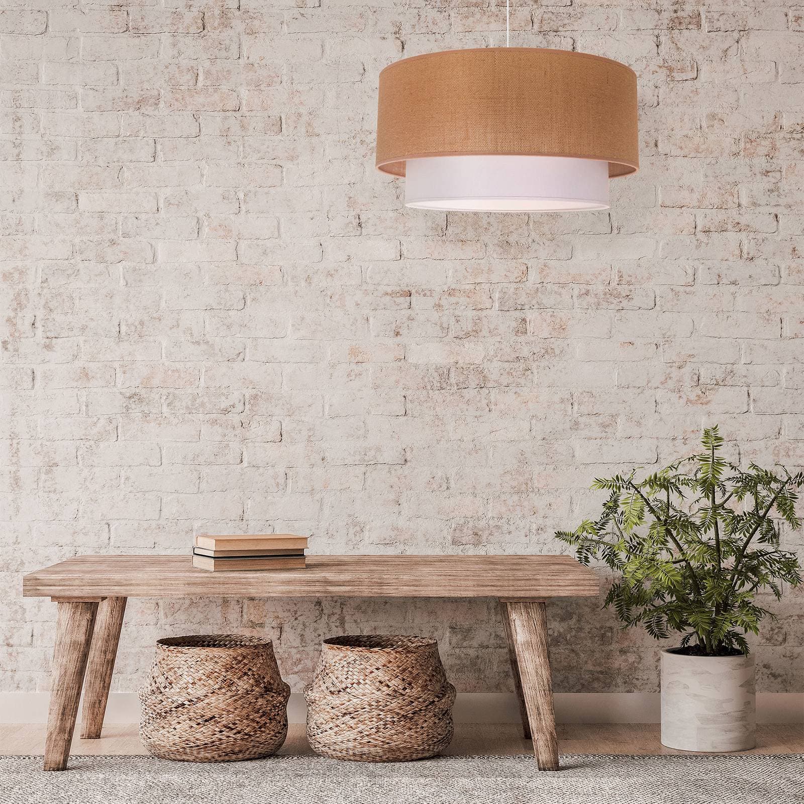 Závesné svietidlo Boho, hnedé/biele, Ø 45 cm, textil