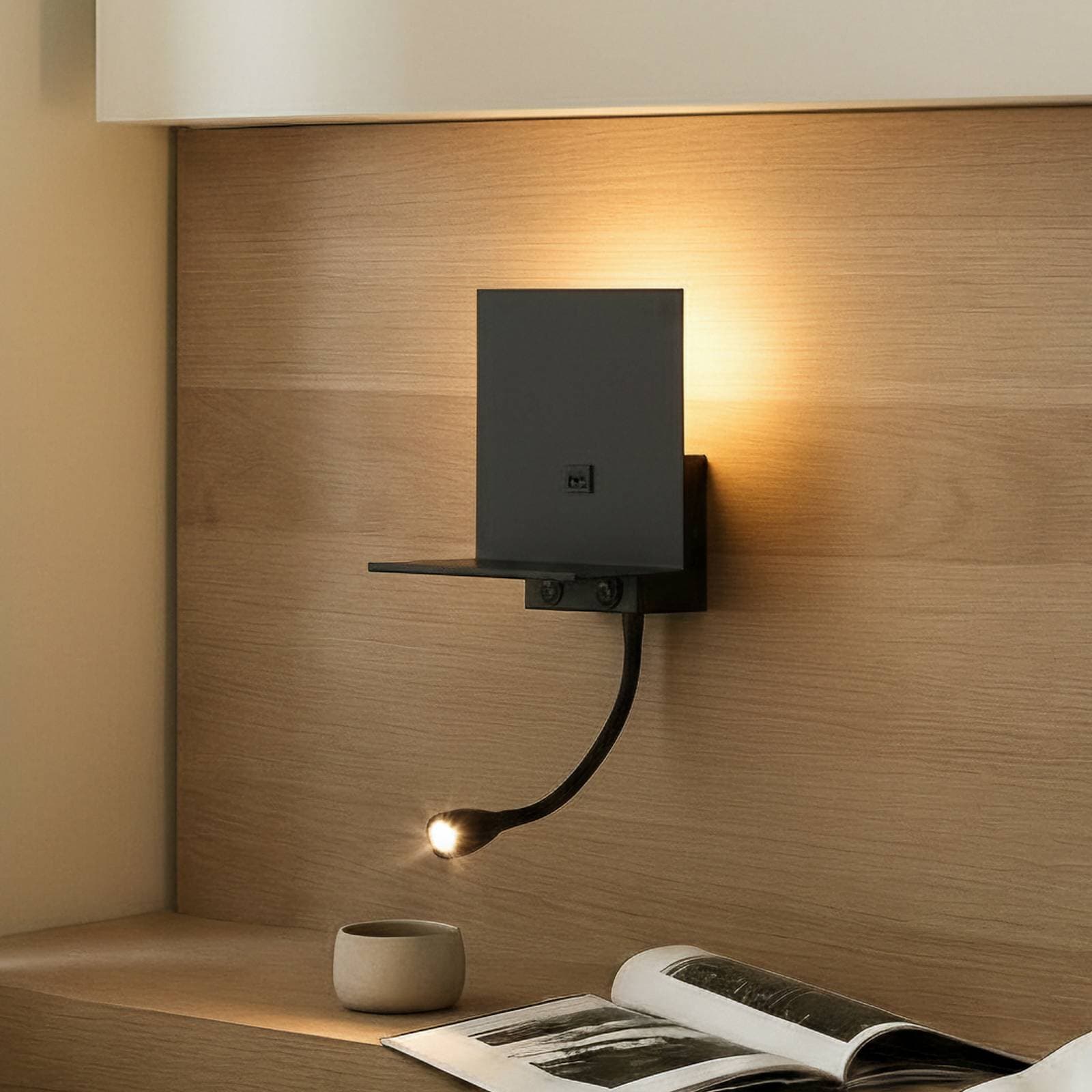 Nástenné svietidlo Lindby Thorid, čierne, USB, LED lampa na čítanie, G9
